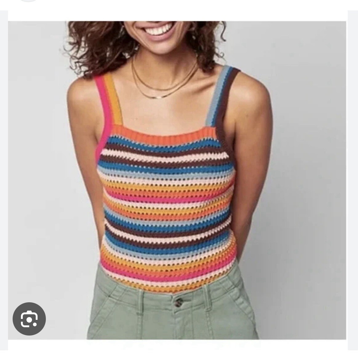 Faherty Byt Rainbow Falls Crochet Tank Top Colorful Sweater Vest Gypsy Artsy Med