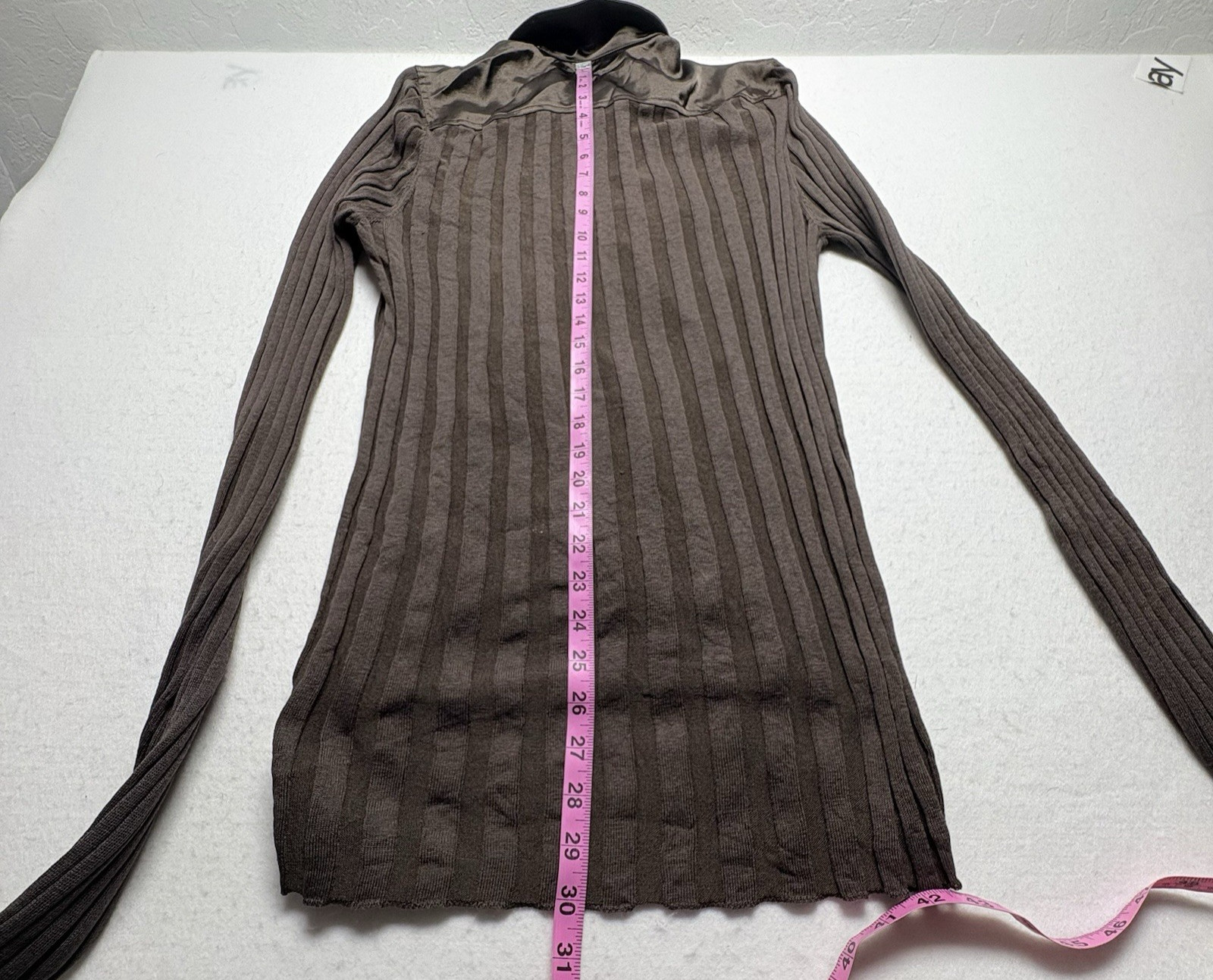 CABI Women Navigator Ribbed Silk Blend Slim Full Zip Cardigan Sz M Brown hb-33