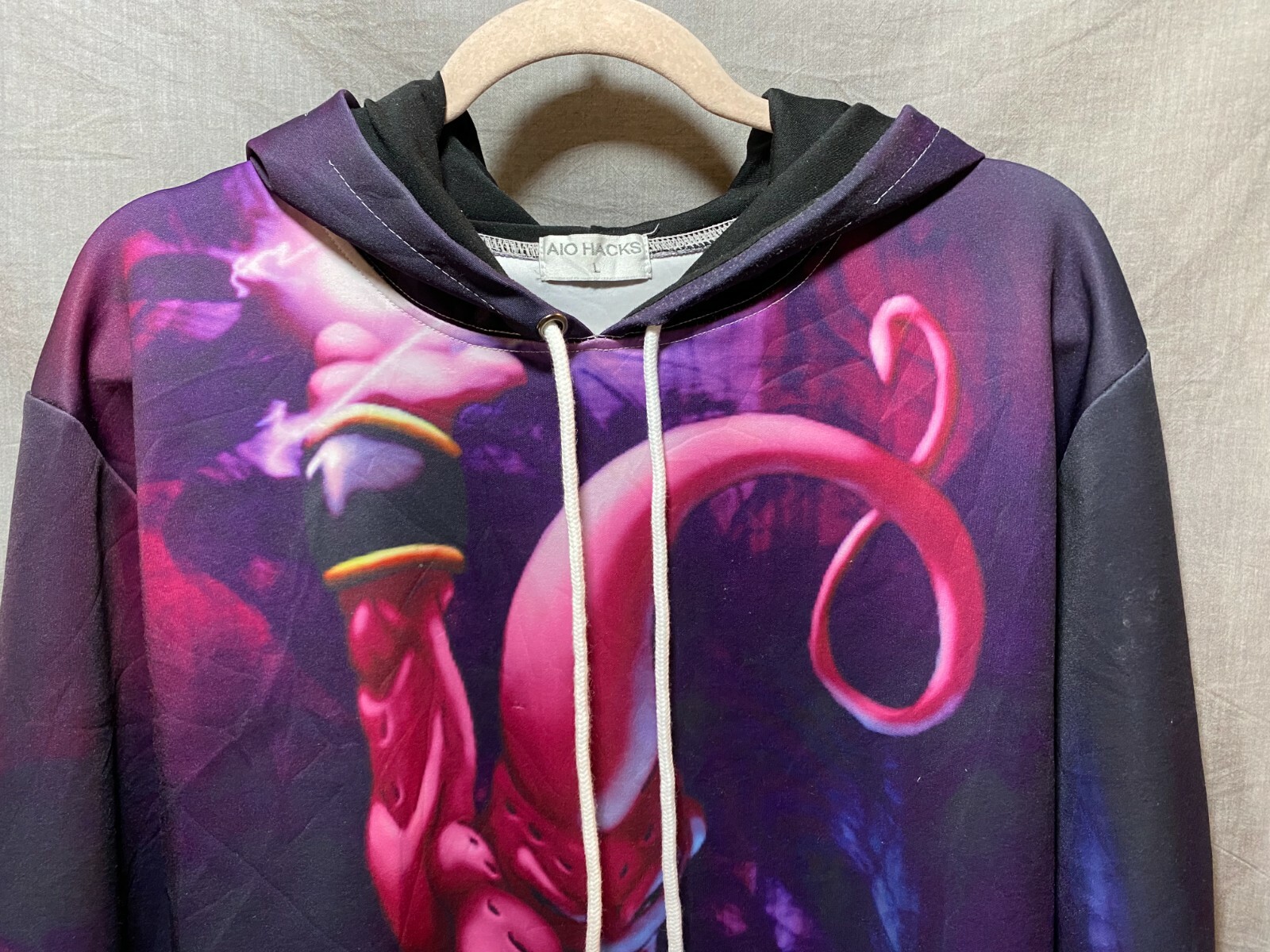 AIO Hacks Sweater Adult Large Purple Alien Graphic Pullover Hoodie Mens.