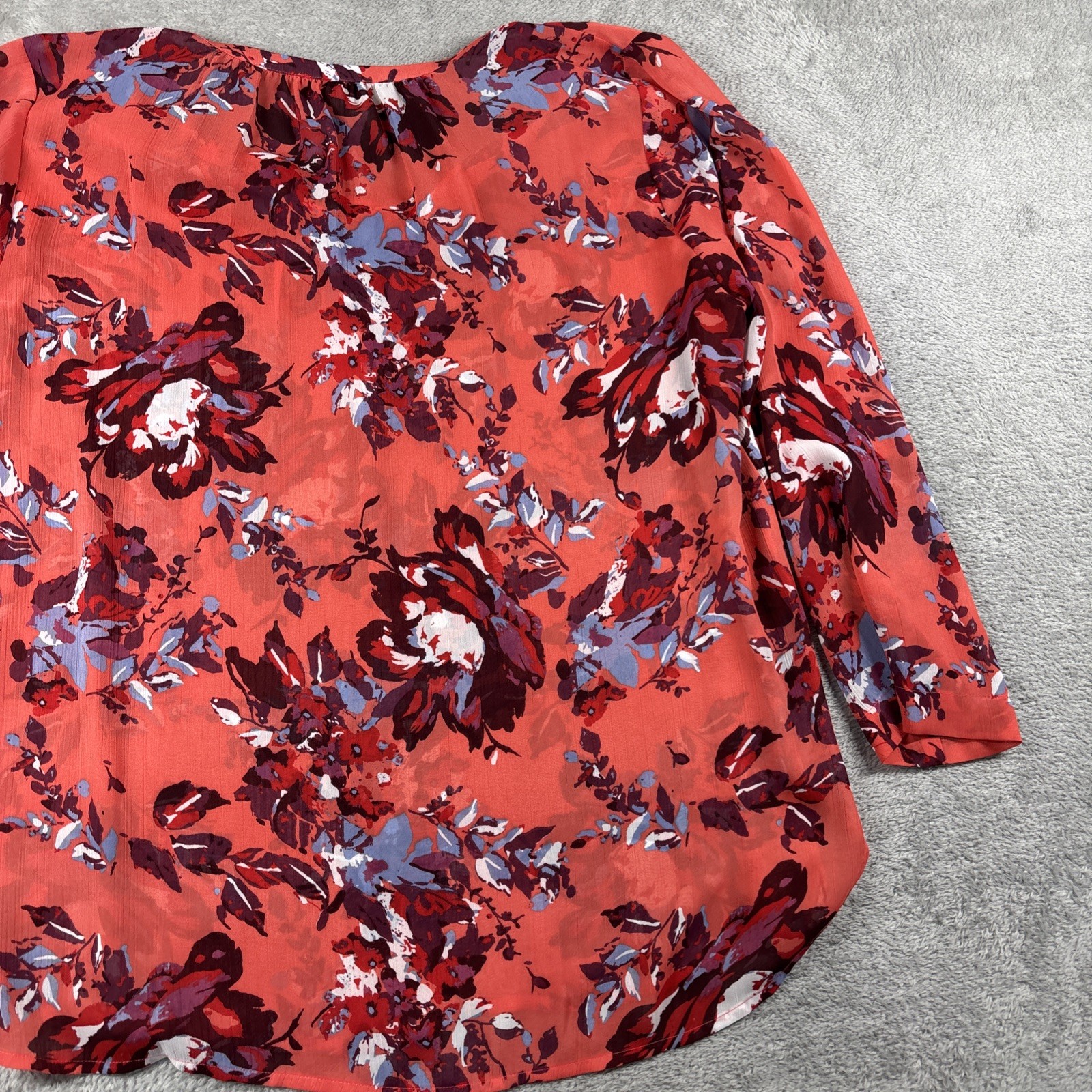 Lucky Brand Multicolor Floral Print Lace-Up Neckline Semi-Sheer Top Shirt Size L