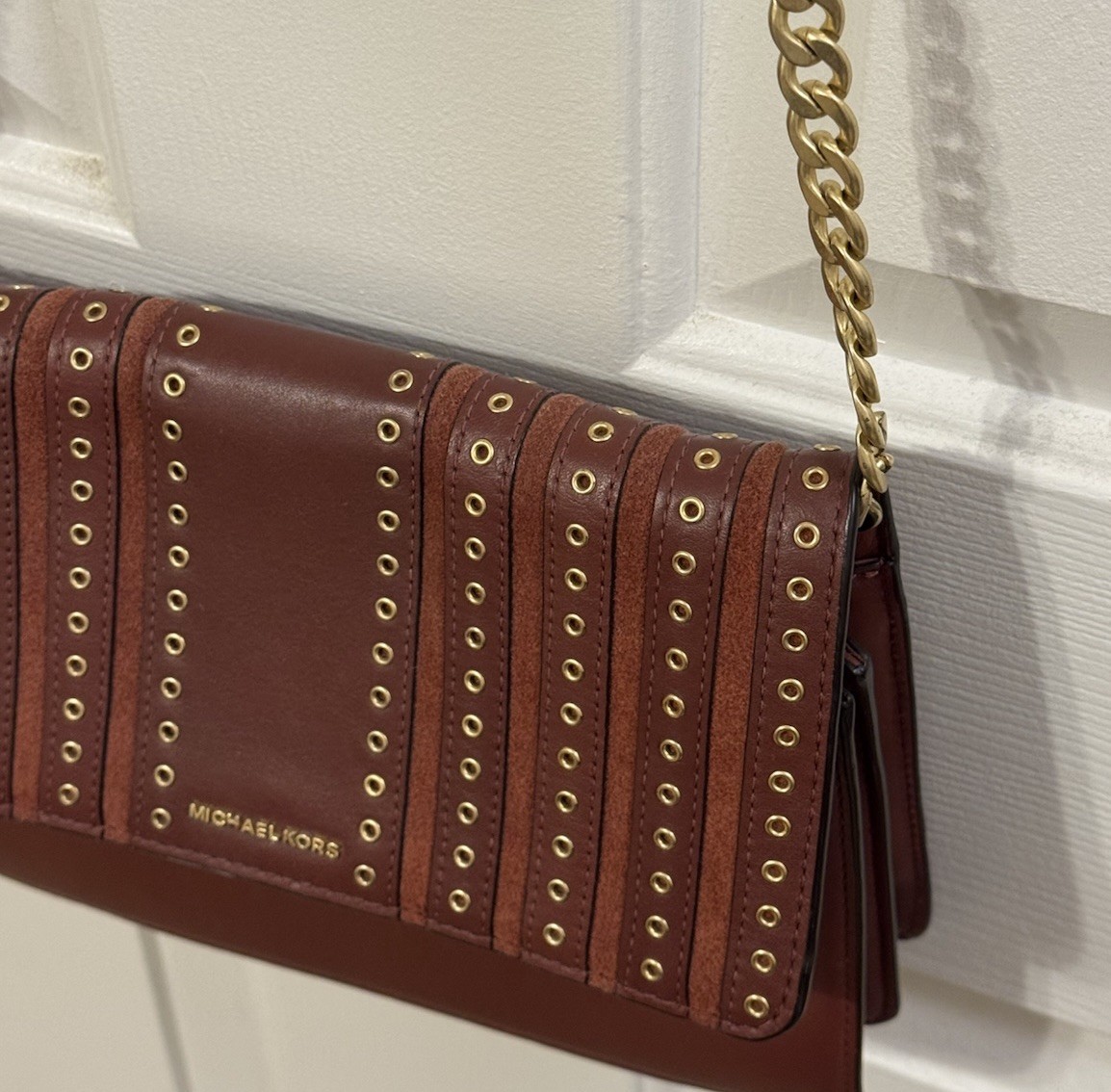Michael Kors Brooklyn Grommet large leather and suede crossbody bag