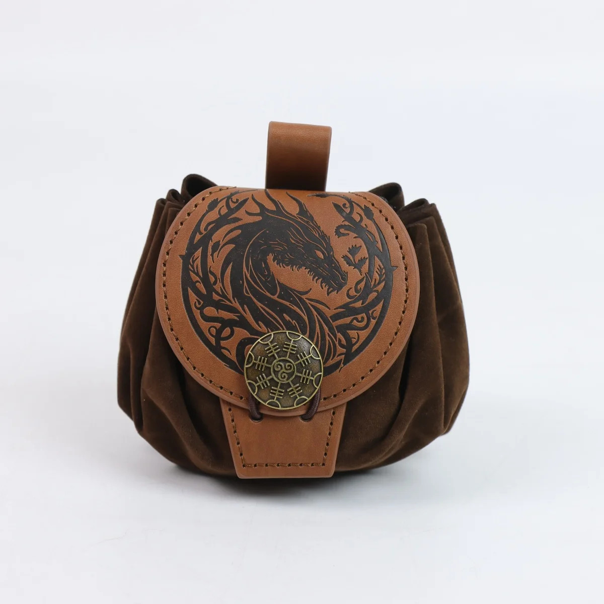 Medieval Faux Leather Retro Waist Bag Hangable Drawstring Outdoor Belt Bag