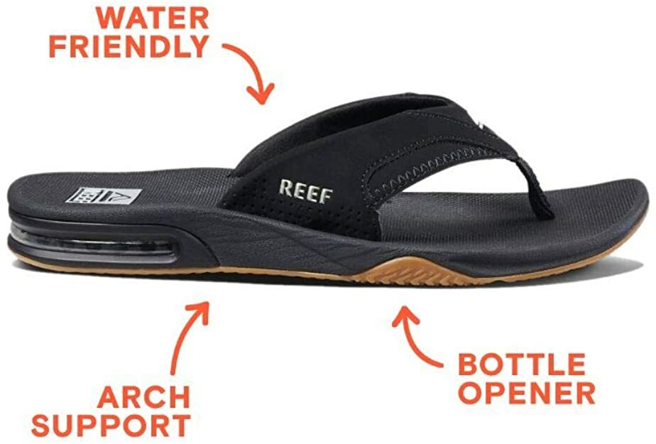 Man Reef Fanning Arch Support Flip Flop Sandal RF2026 Black Silver Brand New