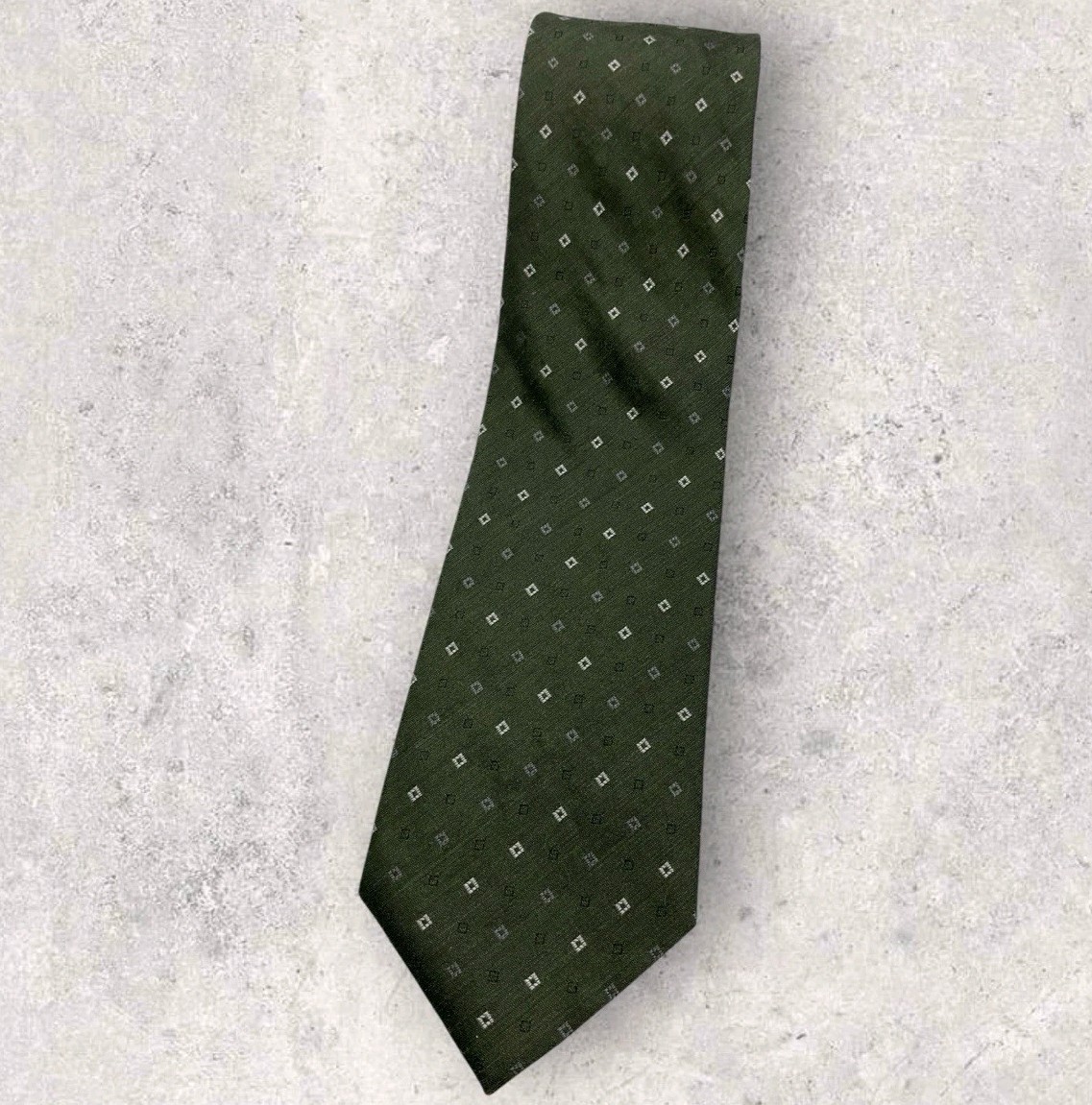 STRELLSON Silk Tie ITALY Green Gray White Geometric W:3.5″ EUC