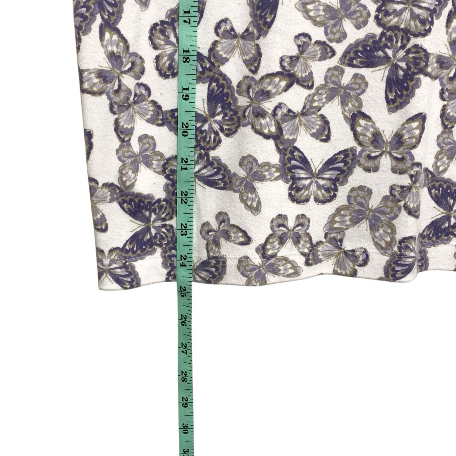 Hasting & Smith Top Women’s Large White Purple Butterflies Short Cuffed Sleeves