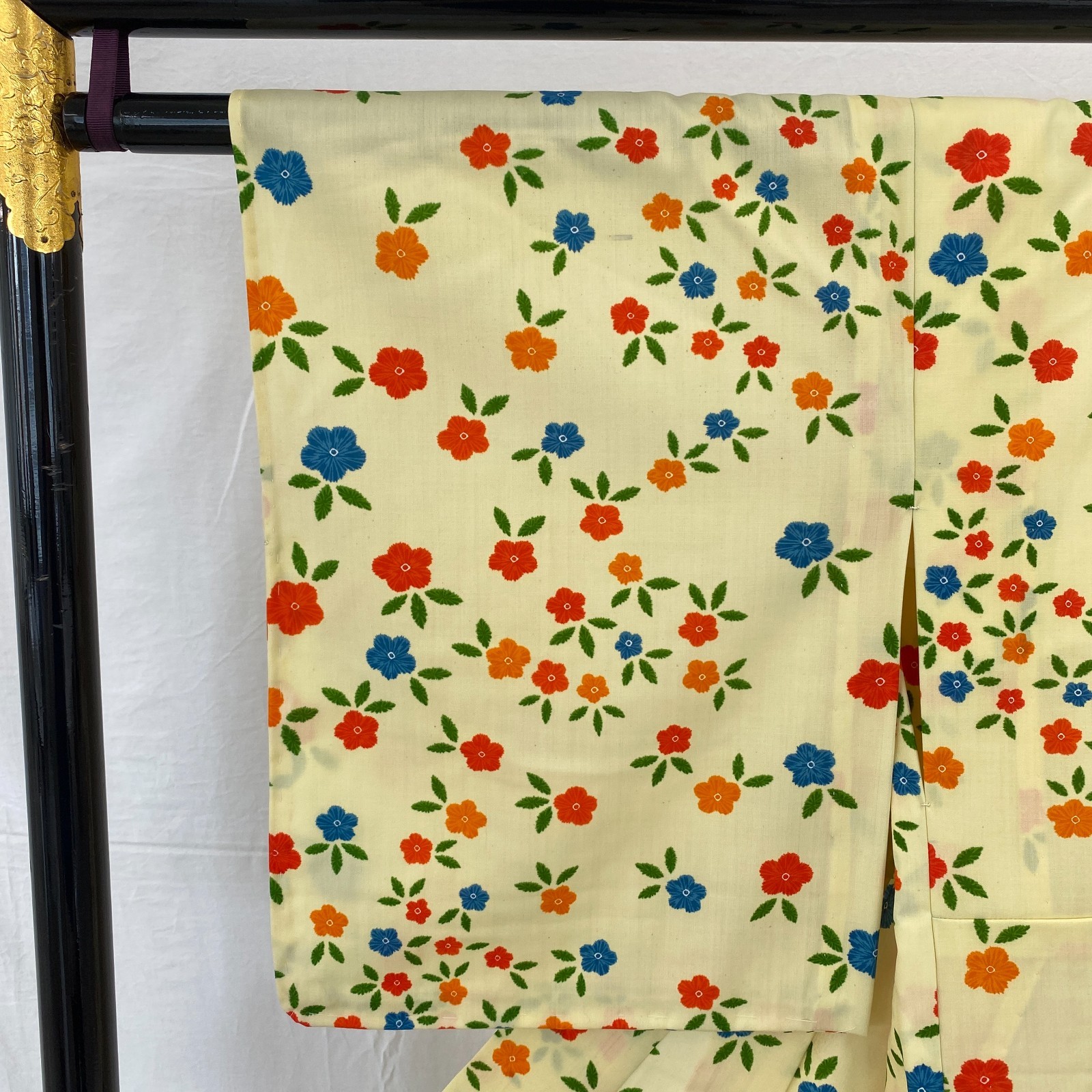 Japanese Vintage Kimono Polyester yellow No Lining Komon Traditional Length 60in