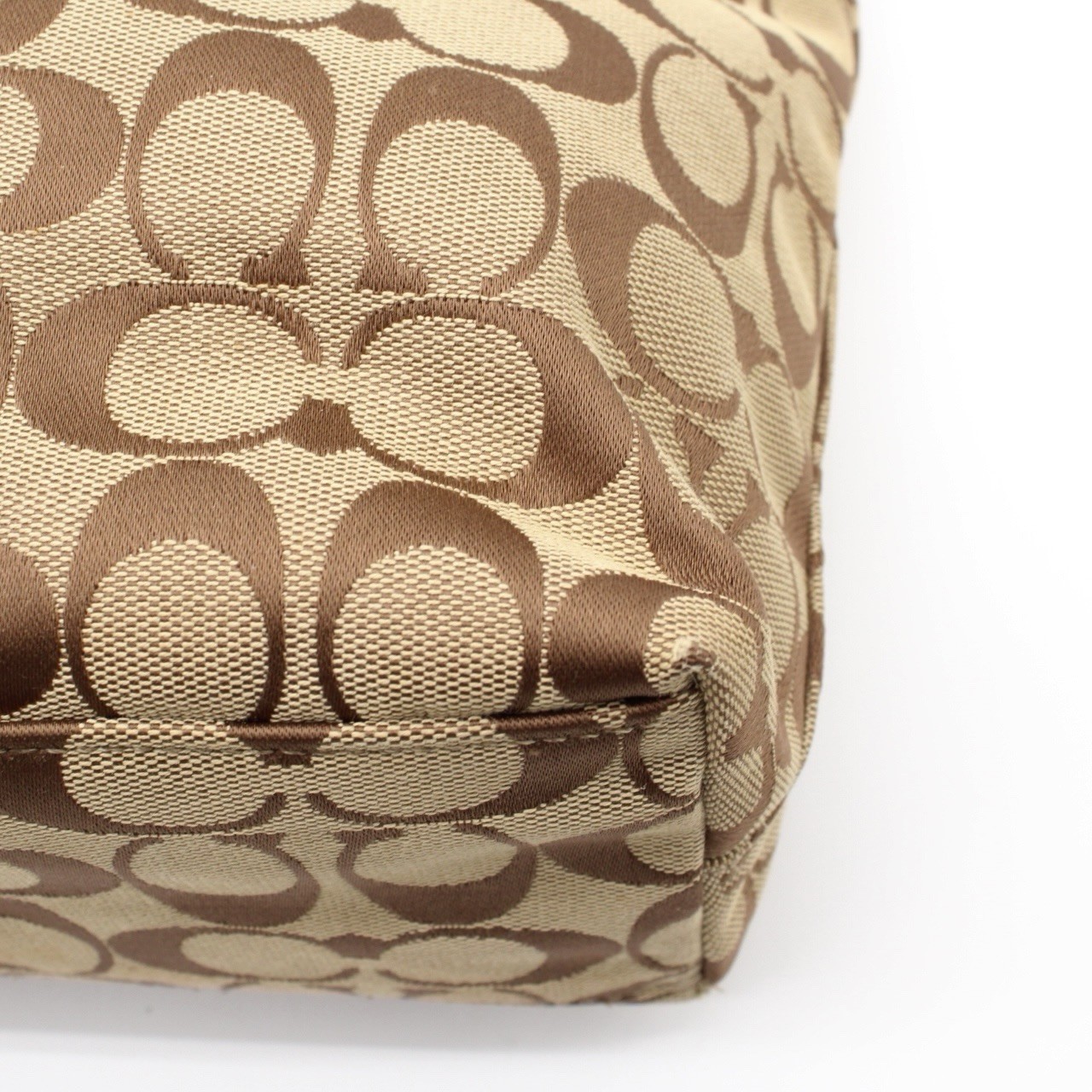 COACH Signature Canvas Leather Tote Bag Beige Brown Snakeskin Embossed Silver