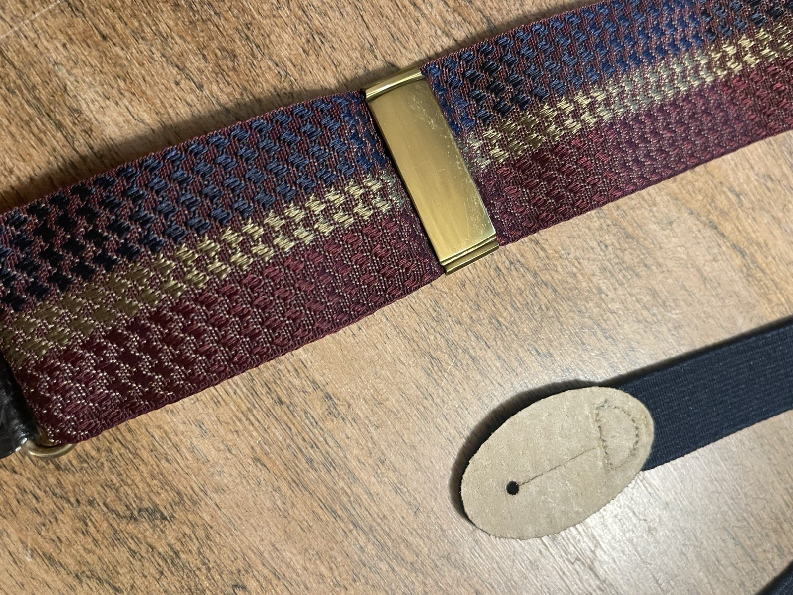 Martin Dingman Suspenders Maroon/blu Stripe Ribbon Leather Button Braces Brass