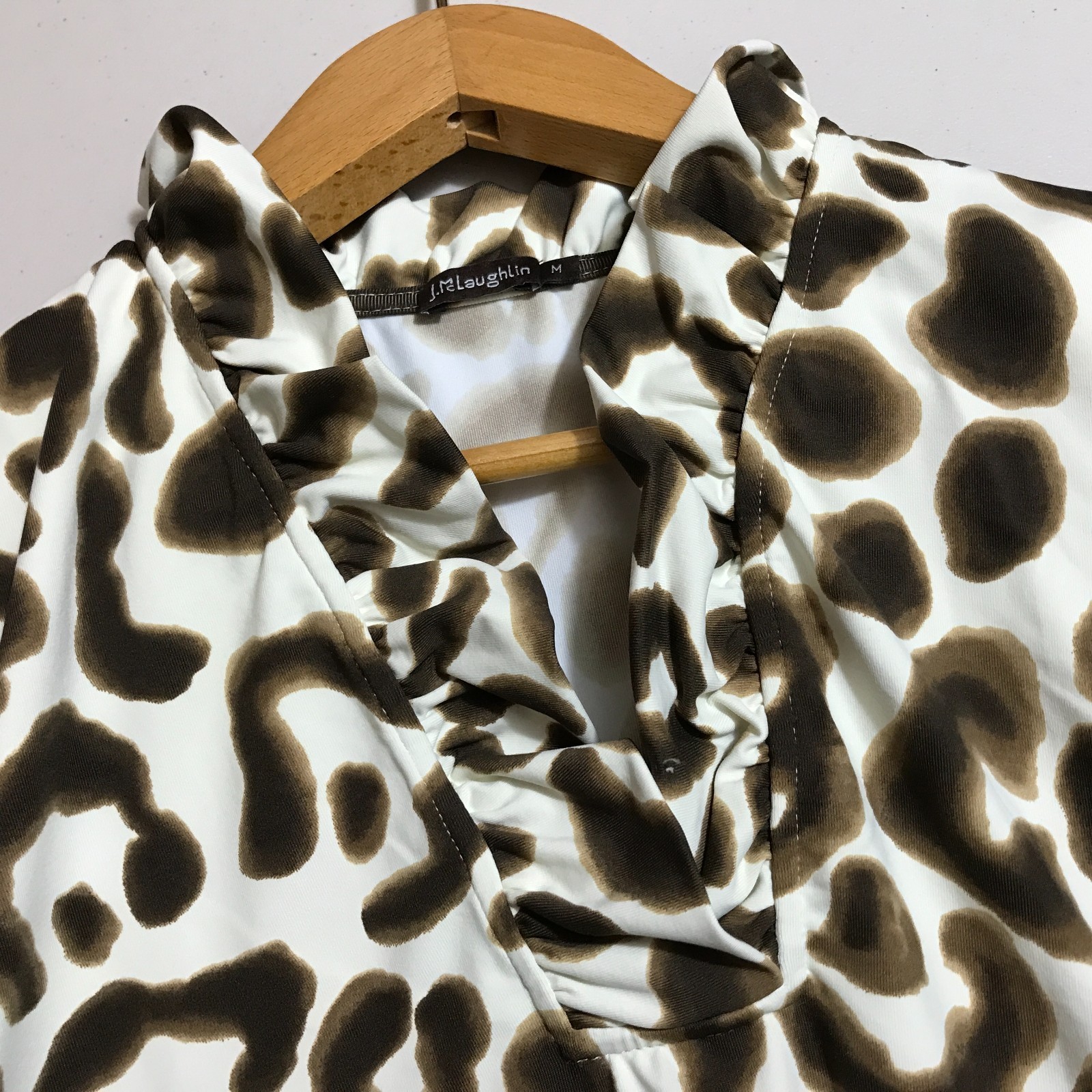 J. McLaughlin Durham Ruffle Collar Catalina Cloth Top Brown Animal Print Size M