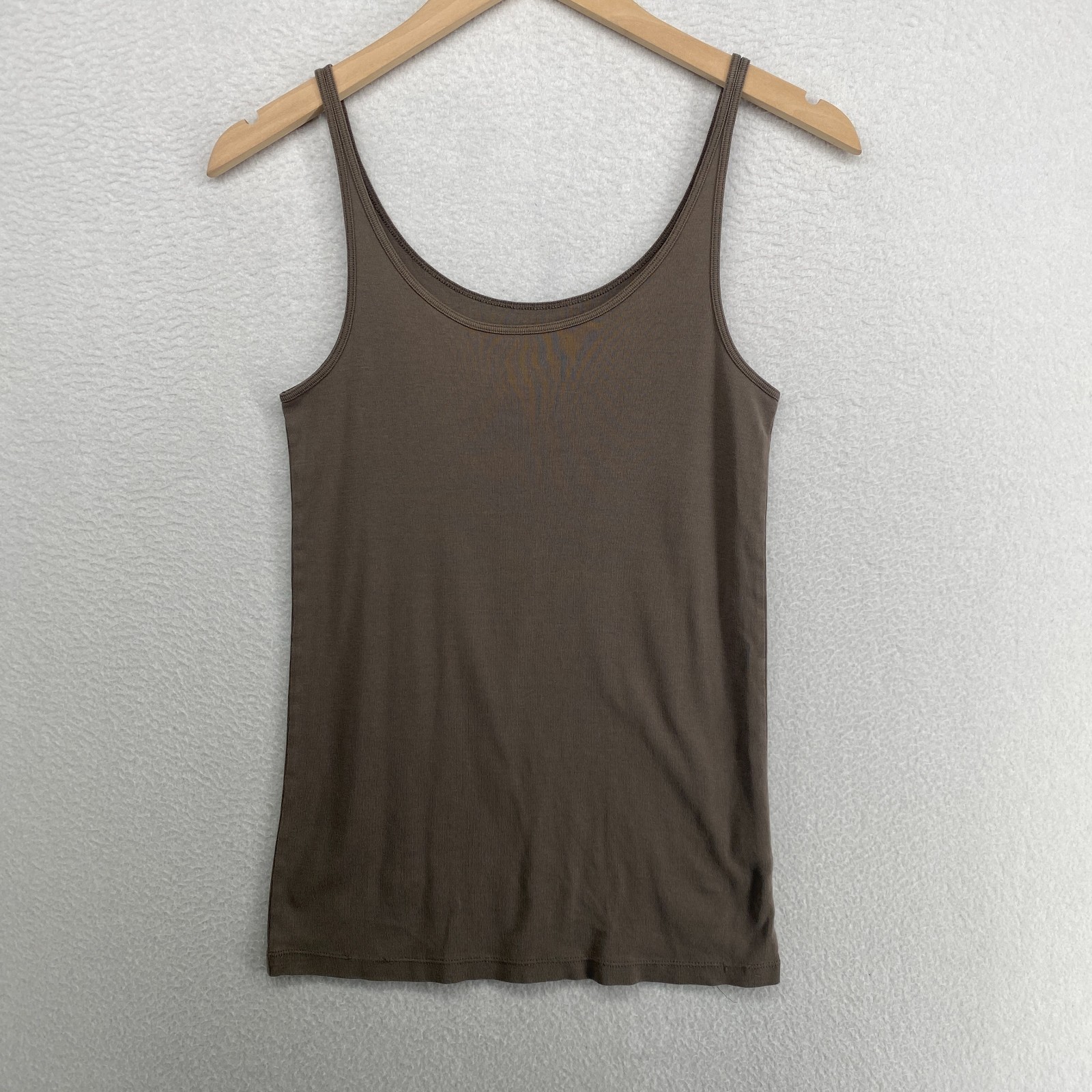 EILEEN FISHER Tank Top M Organic Cotton Ribbed Jersey Cami Slim Scoop Neck Brown