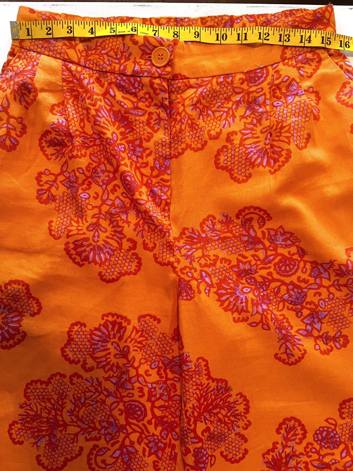 Caroline Constas Wide Leg High Waist Linen Pants Sz Medium Orange Purple Paisley