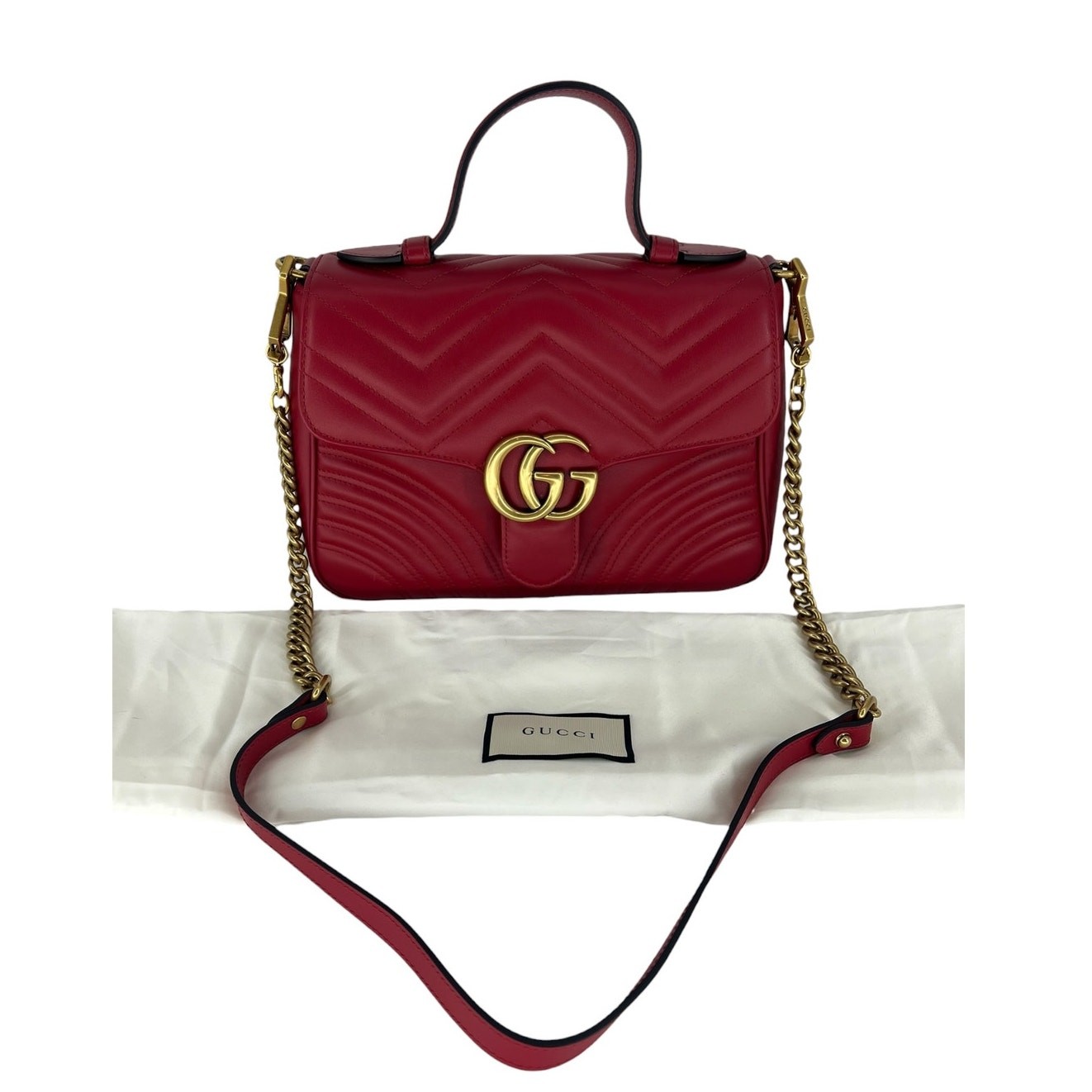 Gucci GG Marmont Small Matelasse Leather Top Handle Bag Hibiscus Red