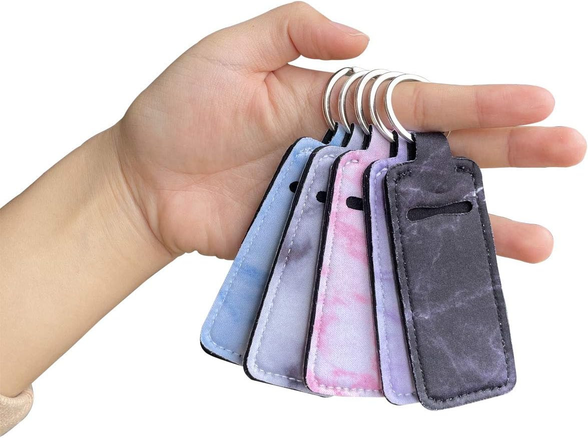 5-Piece Marble Chapstick Clip-On Sleeve Pouch Neoprene Keychains Lipstick Hol…