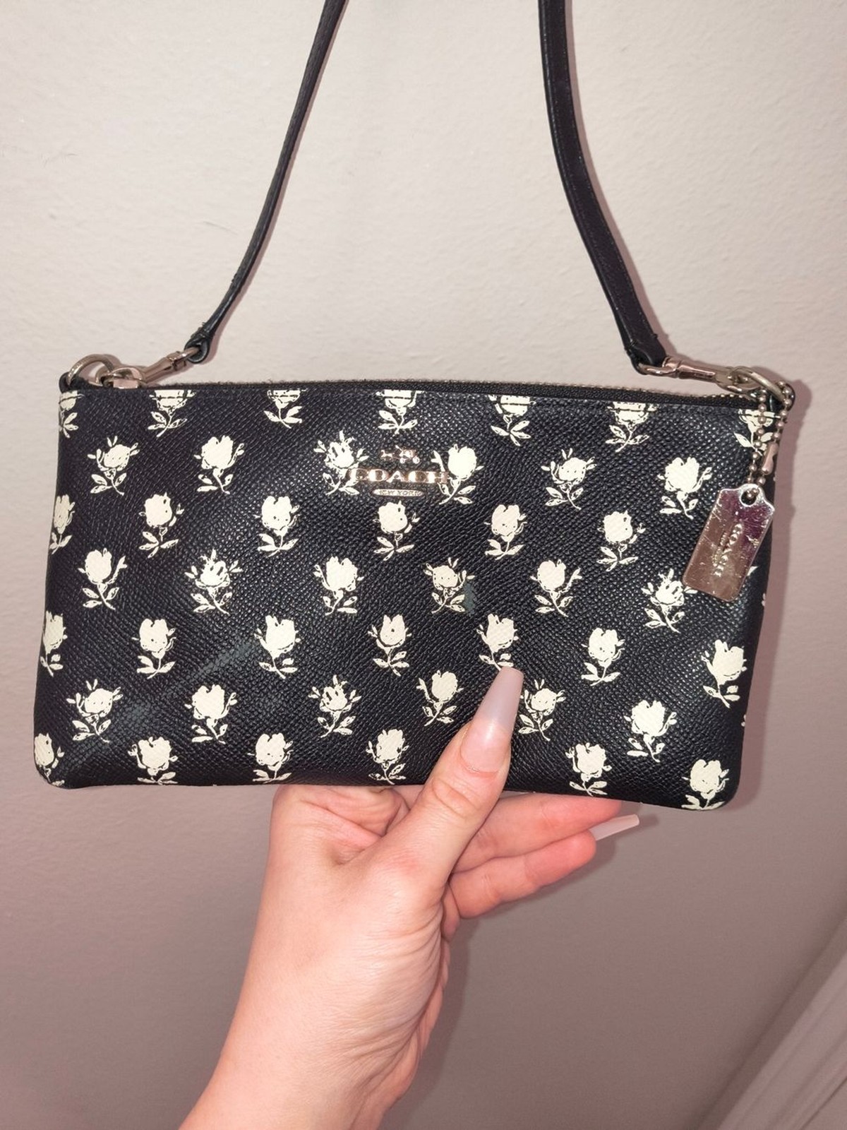 Coach 52834 Badlands Floral Print Black Leather Crossbody Pouch Bag