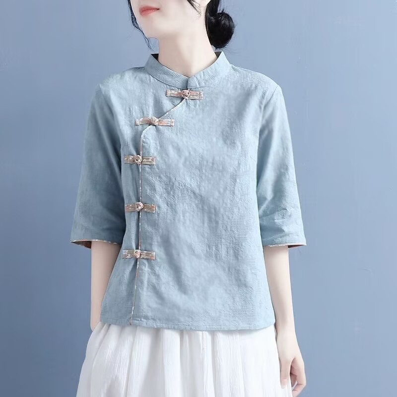 Summer Chinese Style Womens Tang Zhuang Han Fu Cotton Line Shirts Tops Blouse