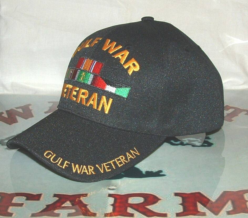 Gulf War Veteran US Armed Forces Military Approved Ribbons Black Adjustable Cap.