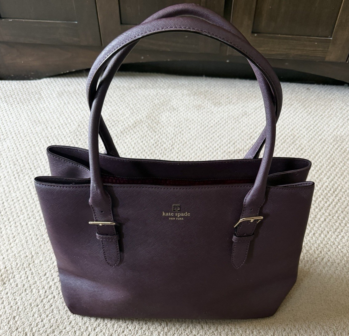 Kate Spade New York Purple Saffiano Satchel Top Handle Zip Gold Hardware