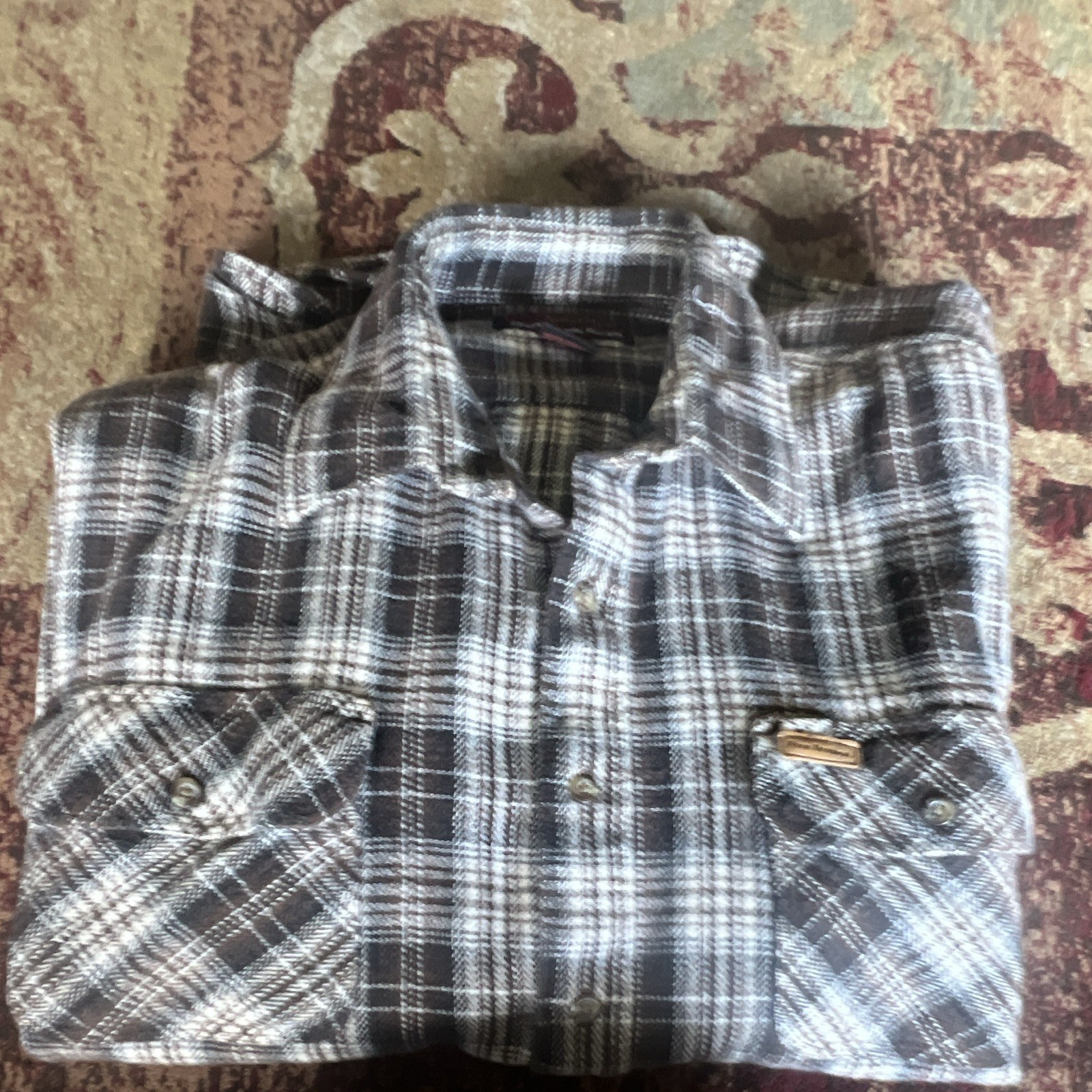 Five Brother Men’s 2XT Gray Black White Plaid Flannel Long Sleeve Shirt Pockets