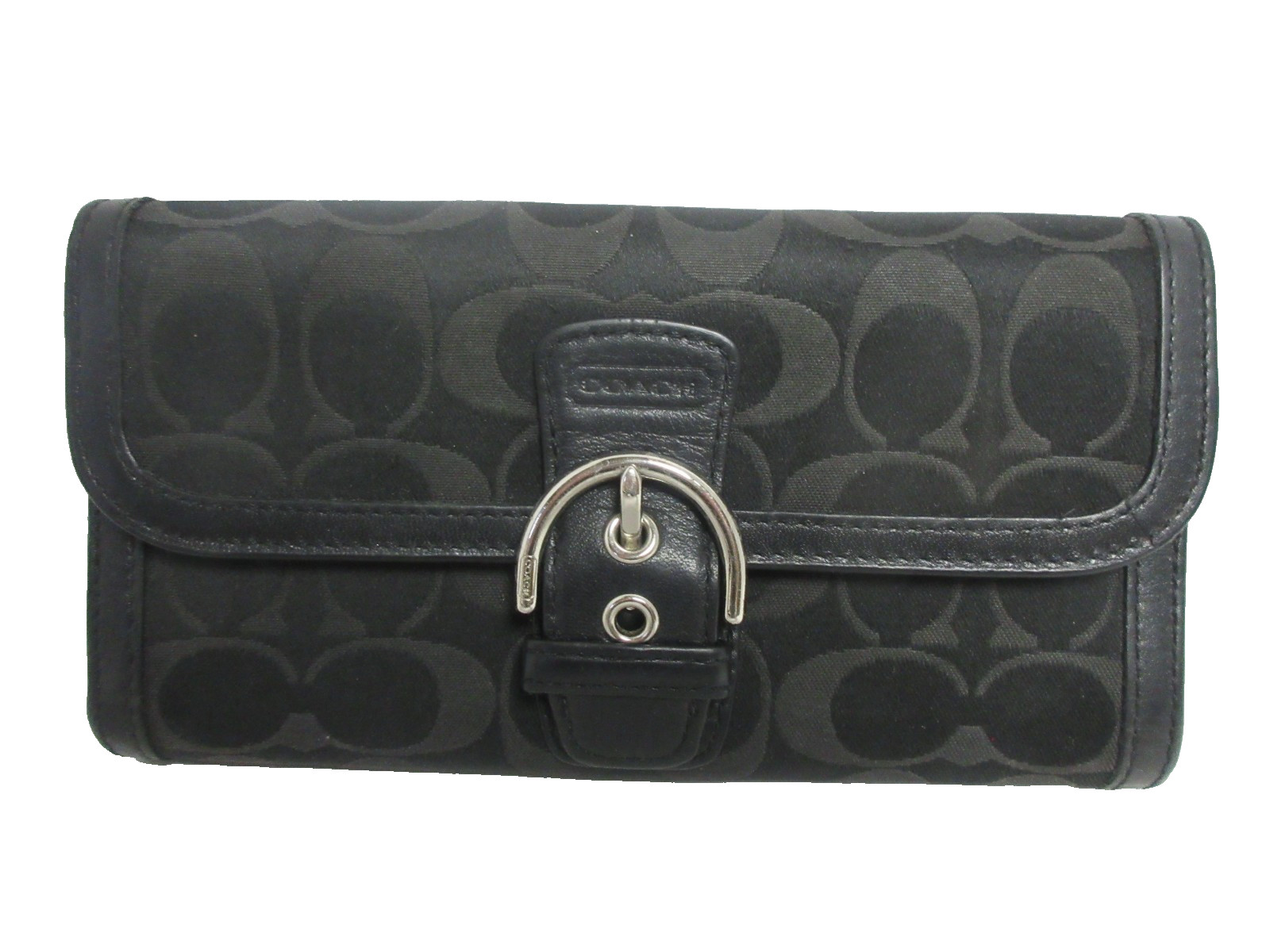 Coach Campbell Signature Black Buckle Slim Envelope Wallet