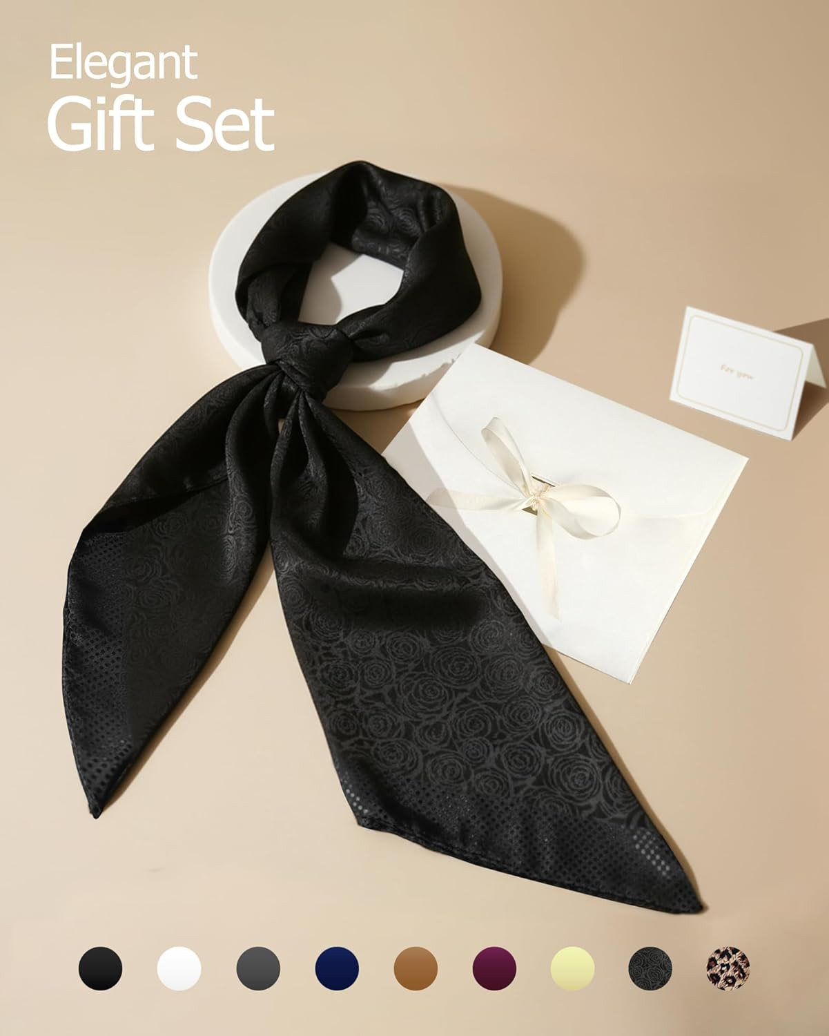 Bandanas for Women 35″ Square Silk-Like Satin Head Scarf with Gift Set (Box & Ca