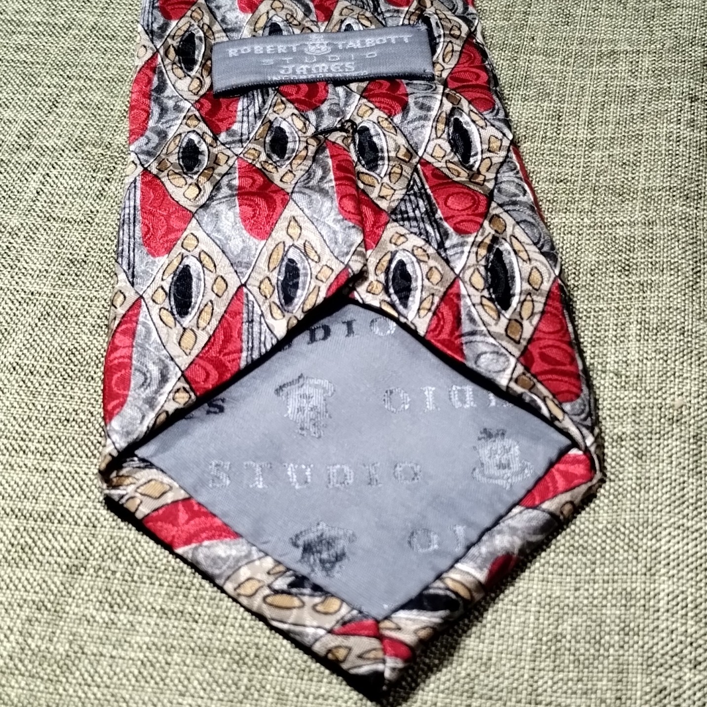 Robert Talbott Silk Woven Geometric Tie Red/Gray Beige Black Classic 57″-60″
