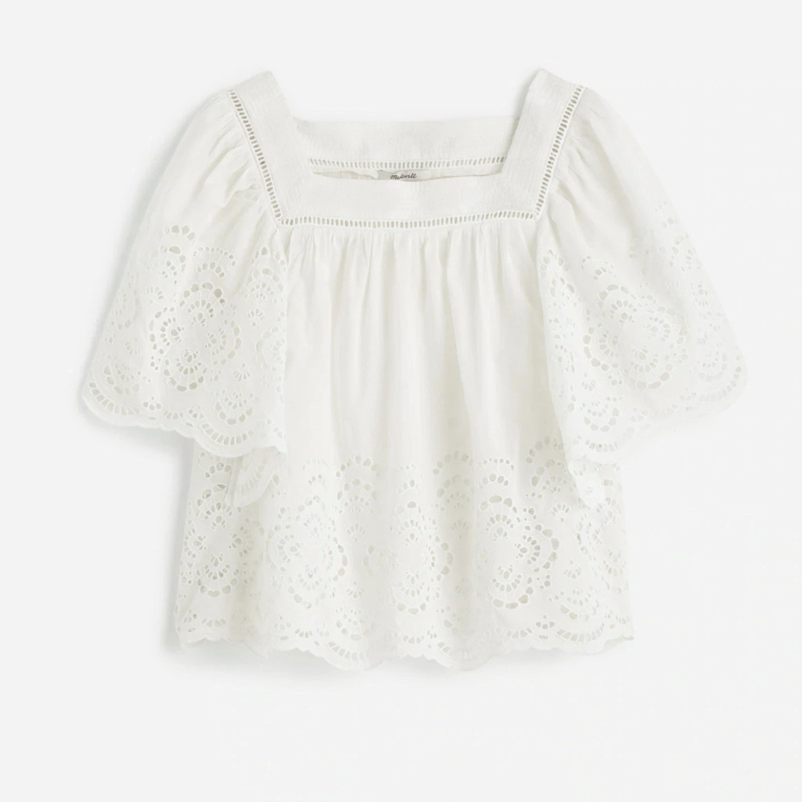 Madewell White Eyelet Flutter Sleeve Top S NWT