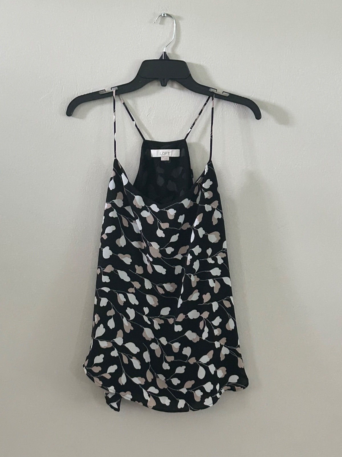 Loft Women’s Sz M Black Floral Halter Camisole Racerback Cowl Neck Top Layered