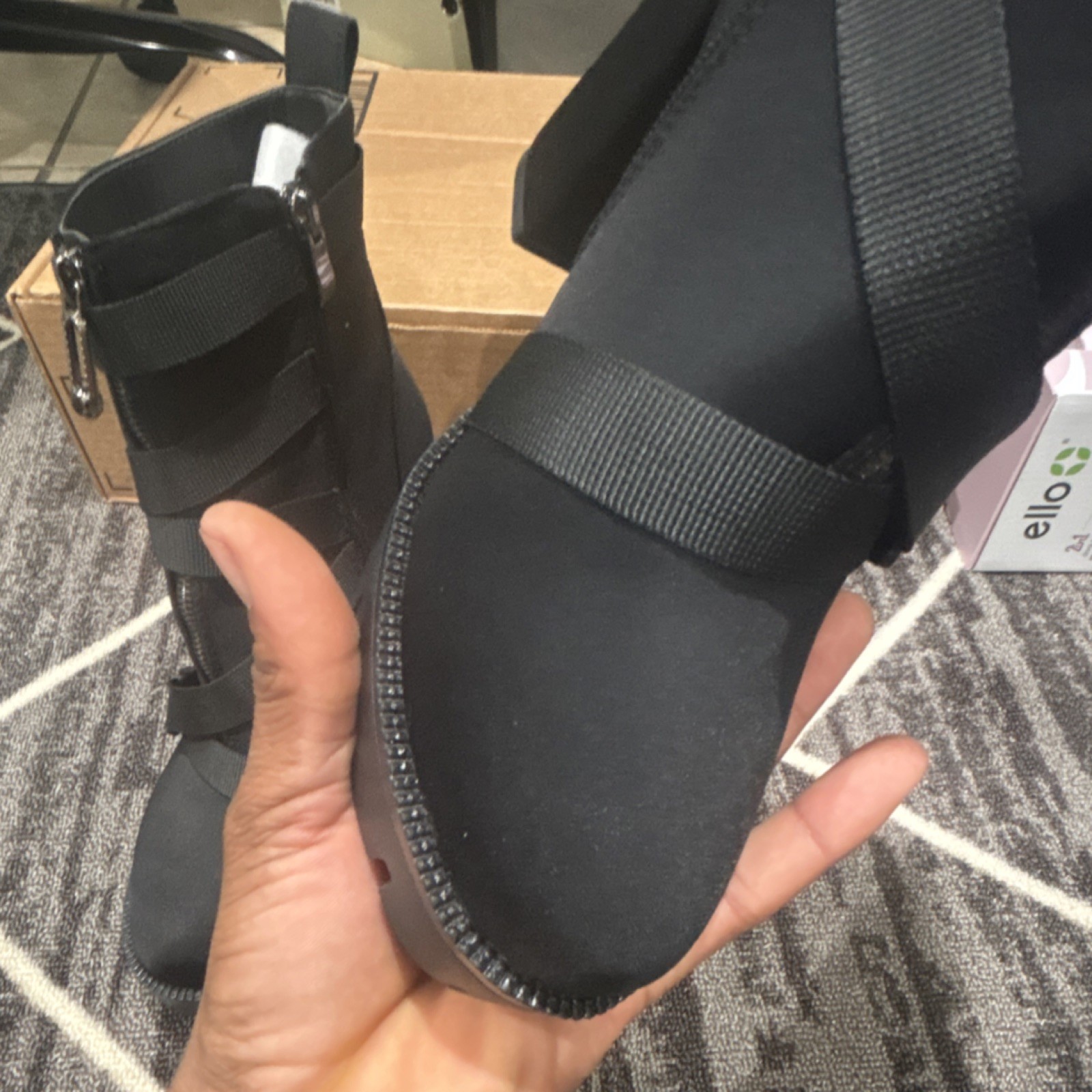Women’s Black Ankle Booties Straps Zip Closure Round Toe Synthetic Rubber Sole