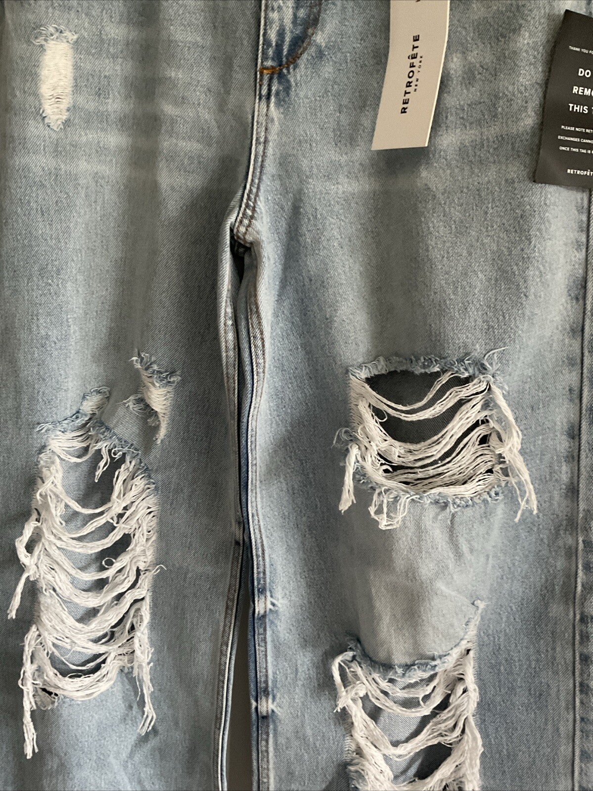 RETROFETE 90s Low Rise Distress Denim Rip Knee Straight Leg Jean Sz 30 NWT $325