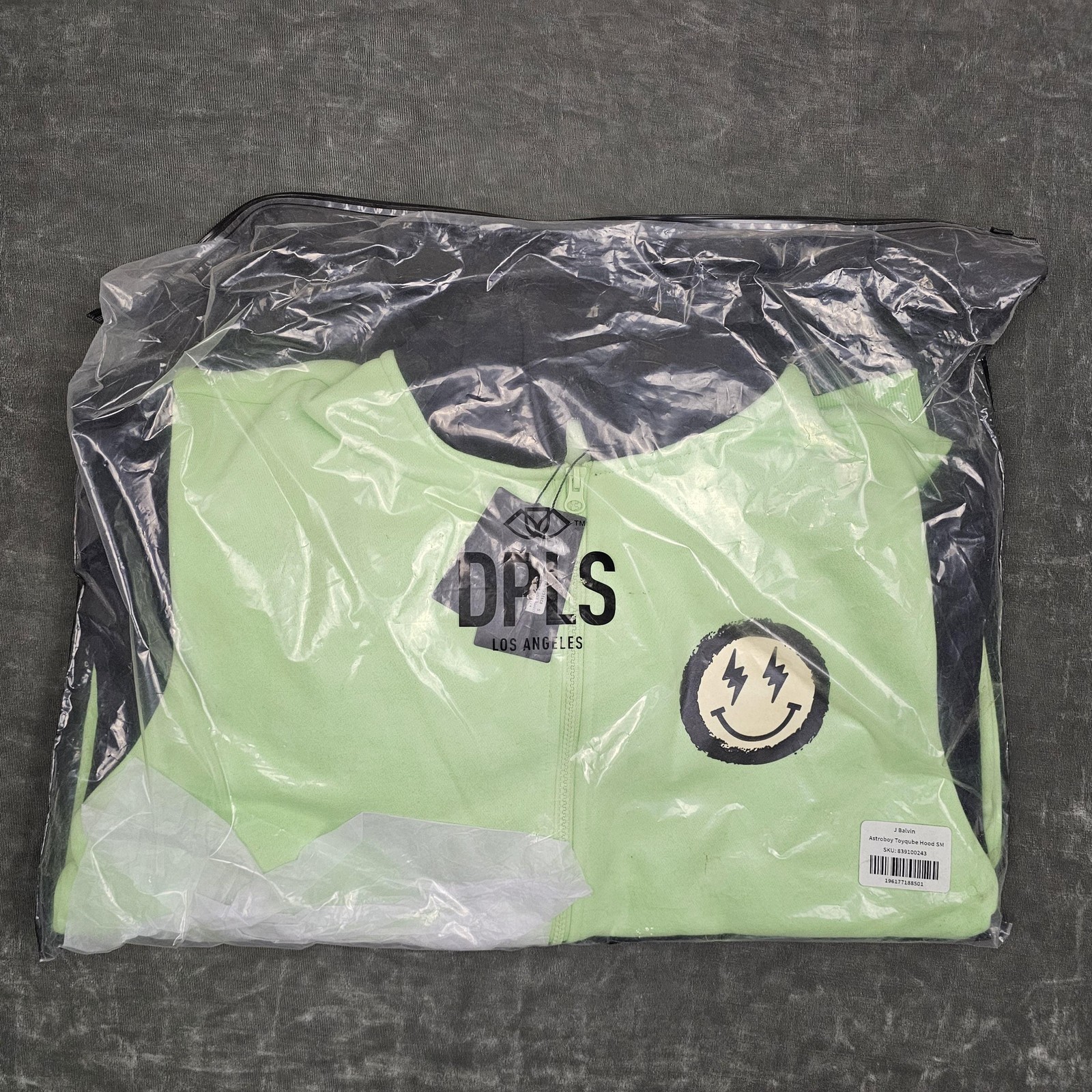 J Balvin Astroboy Toyqube Hoodie Mens Small Green DPLS Los Angeles Smiley Patch