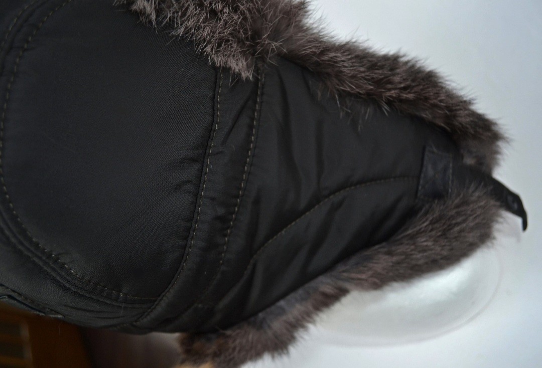 Men Real Fur Ear Flap Hat Ushanka Rabbit Fur Aviator Trapper Hat Unisex 58 cm