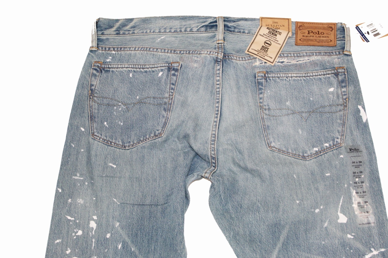 Polo Ralph Lauren Sullivan Slim Patchwork Distressed Paint Splat Denim Jeans NWT