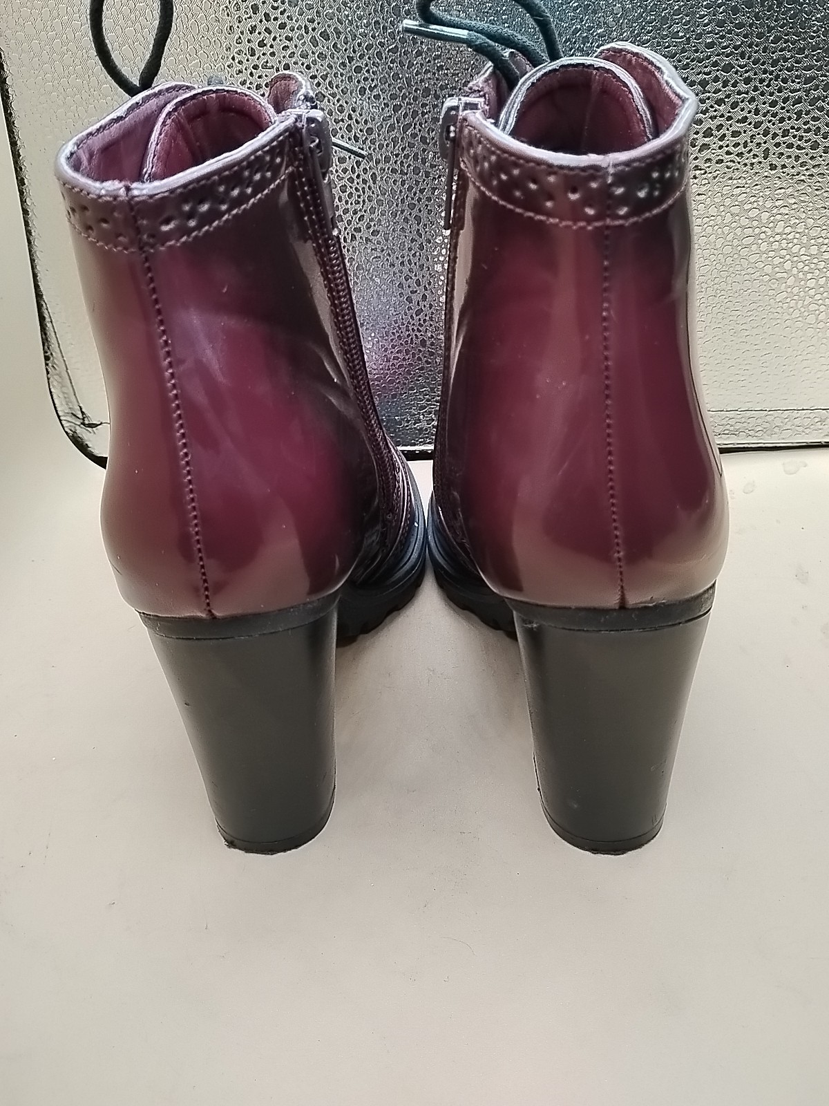 BAMBOO Bootie Sz 6 Tracker -05 701459 Plum Man Made Material Lace Up