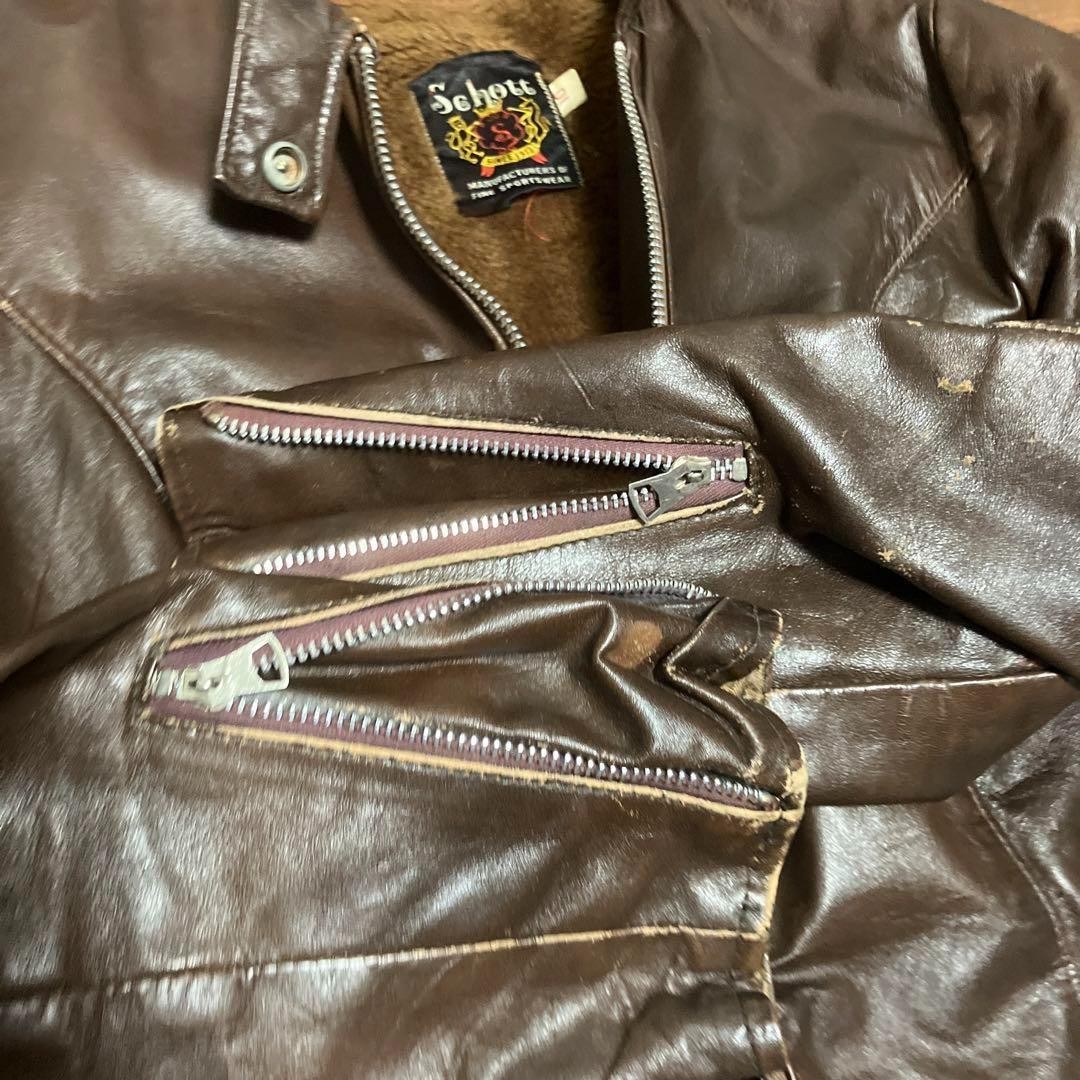 Schott single Rider’s Jacket Blouson Men Size 10 Brown Fleece Lined Vintage