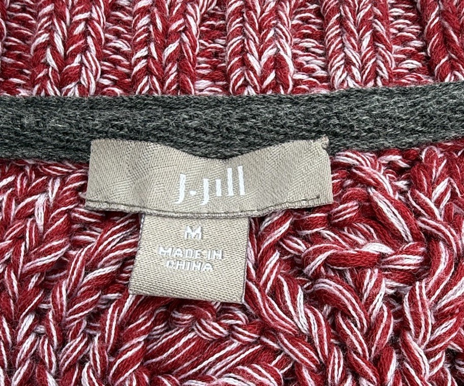 J. Jill Women’s Size Medium Cable Knit Sweater Marled Red Cotton Blend Crewneck