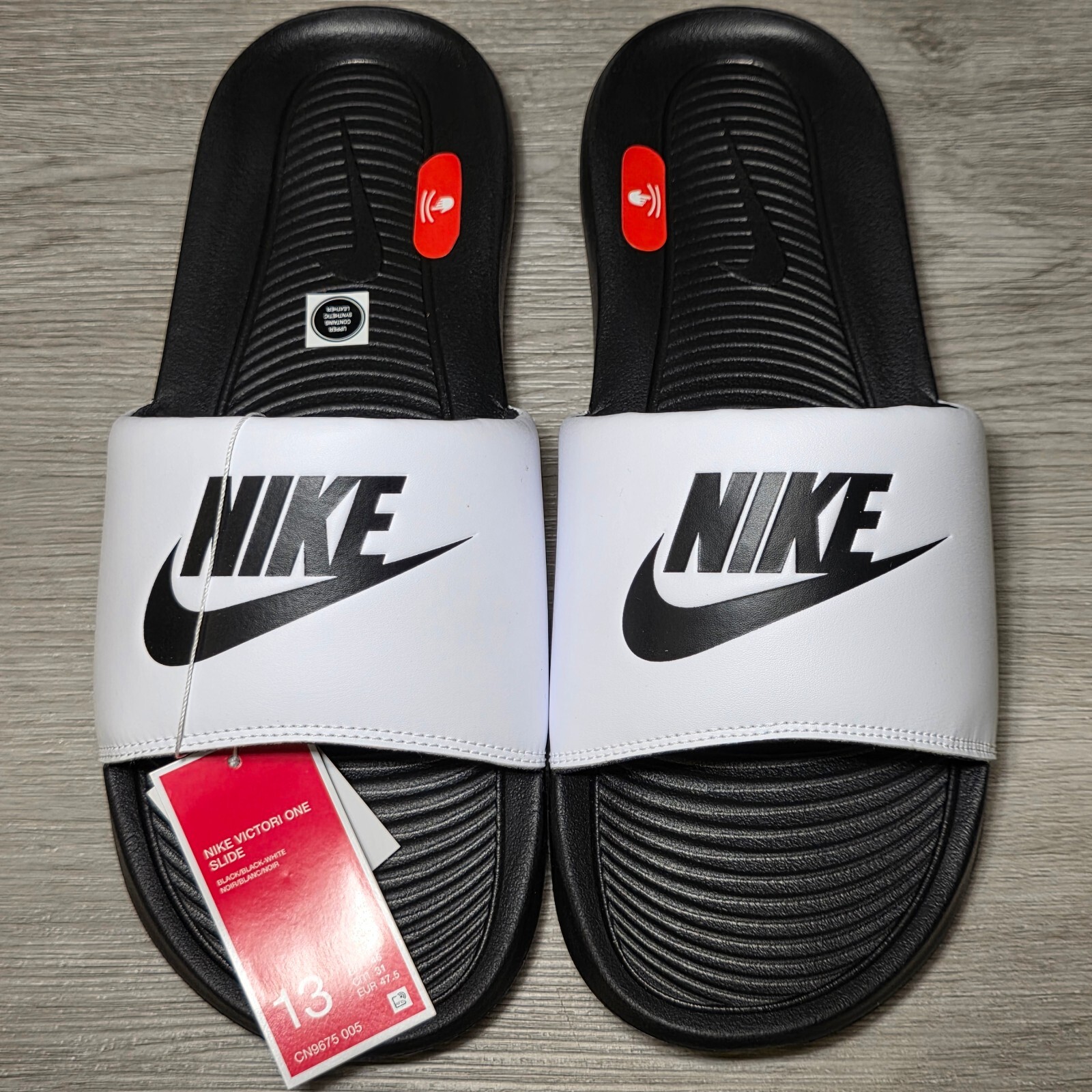 Nike Men’s Victori One Slip On Everyday Comfort Slides Sandals Sz 13 Black White