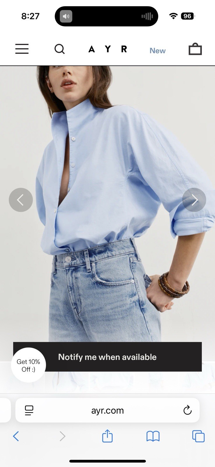 AYR The Tate Button Down Shirt Women’s Size Small Oxford Blue