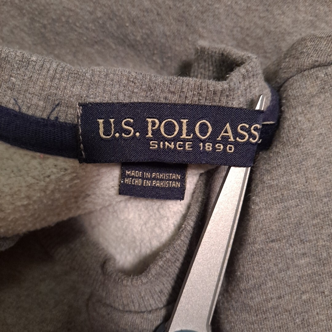 US Polo Assn Sweater Mens Large L Pullover Gray Retro American Flag Logo USA