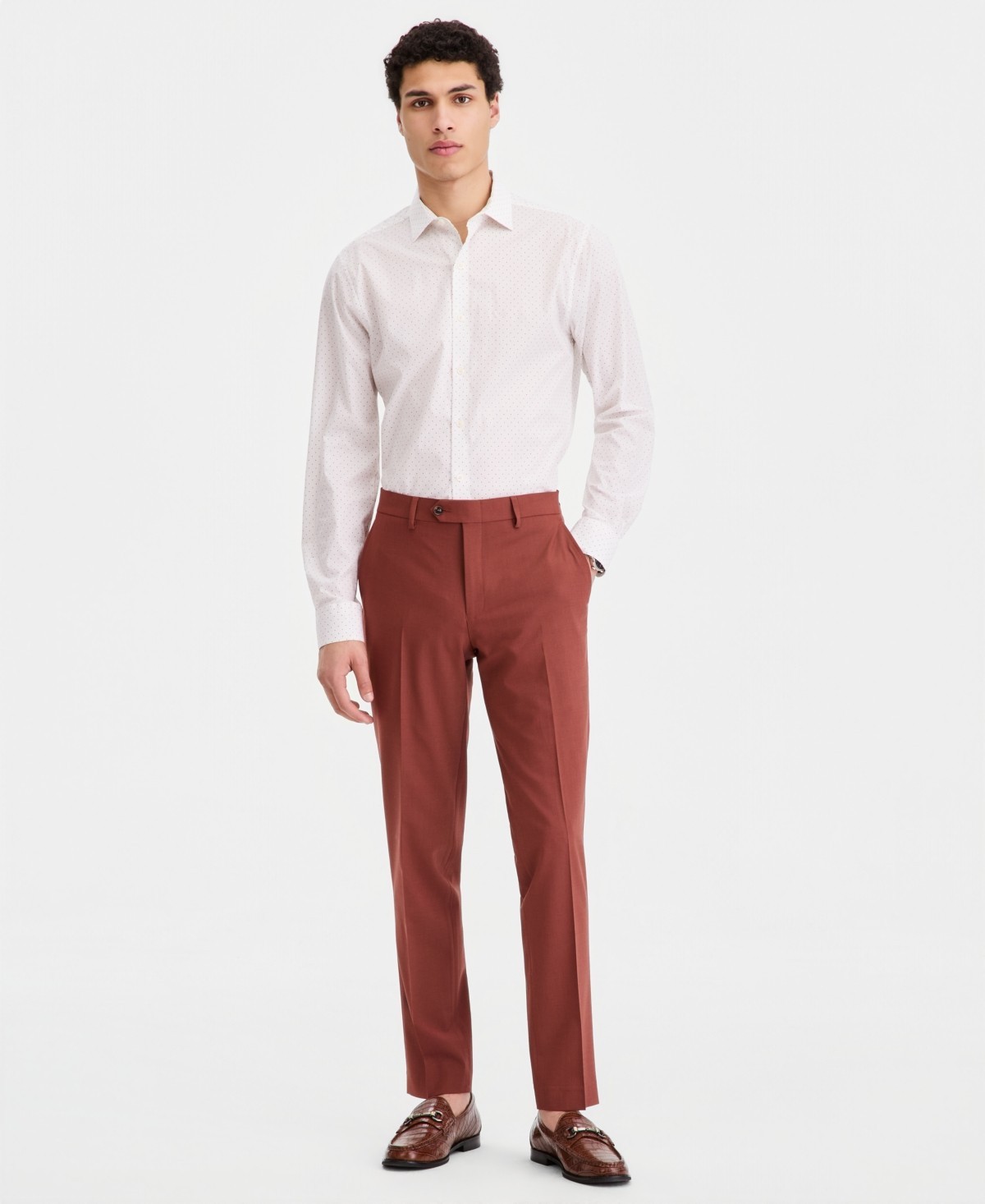 Bar III Mens Slim fit Wool Dress Pants 34 / 30 Red Terracotta