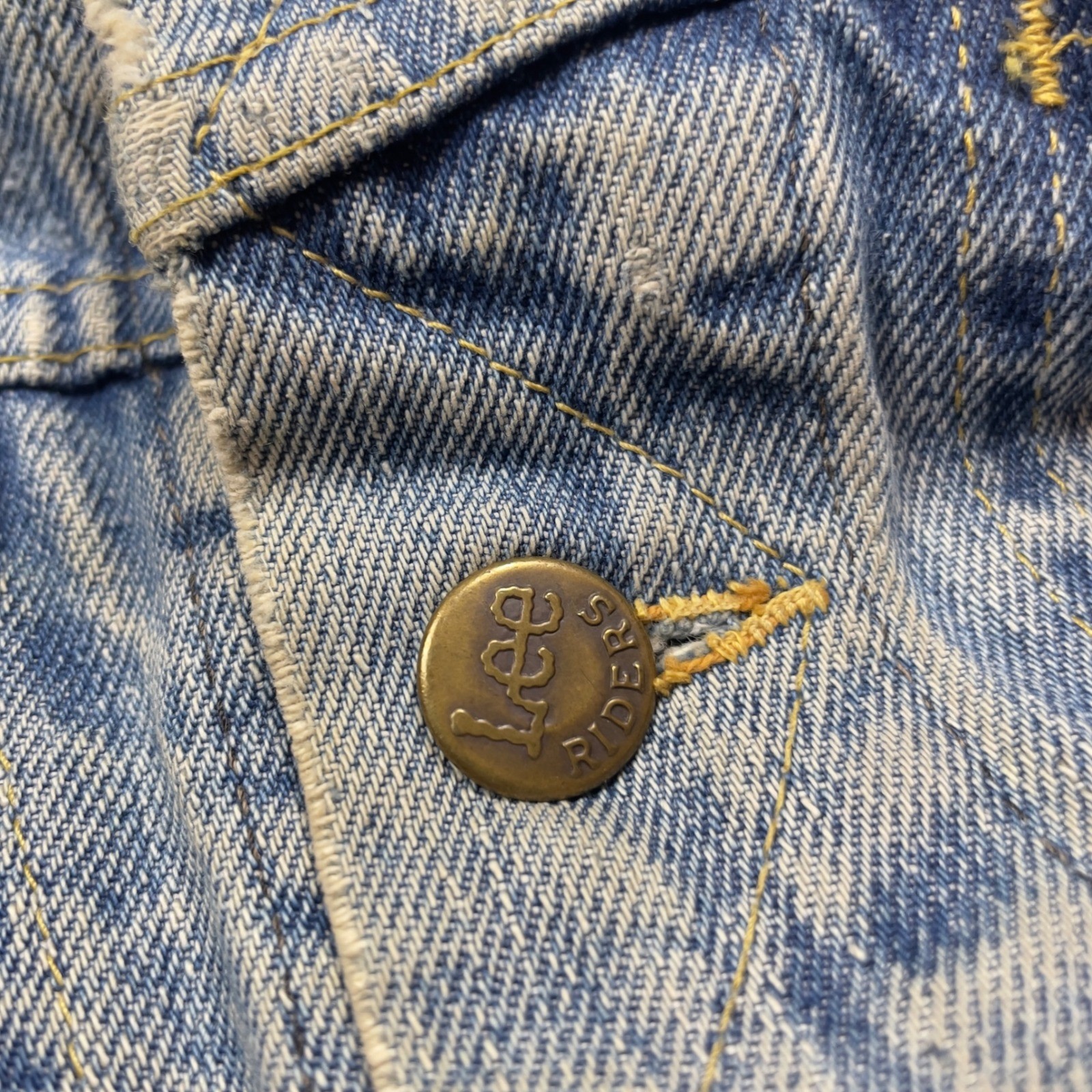 VTG 70s Lee Riders 101-J Cowboy Denim Jacket USA Faded Distressed Union M 19×20