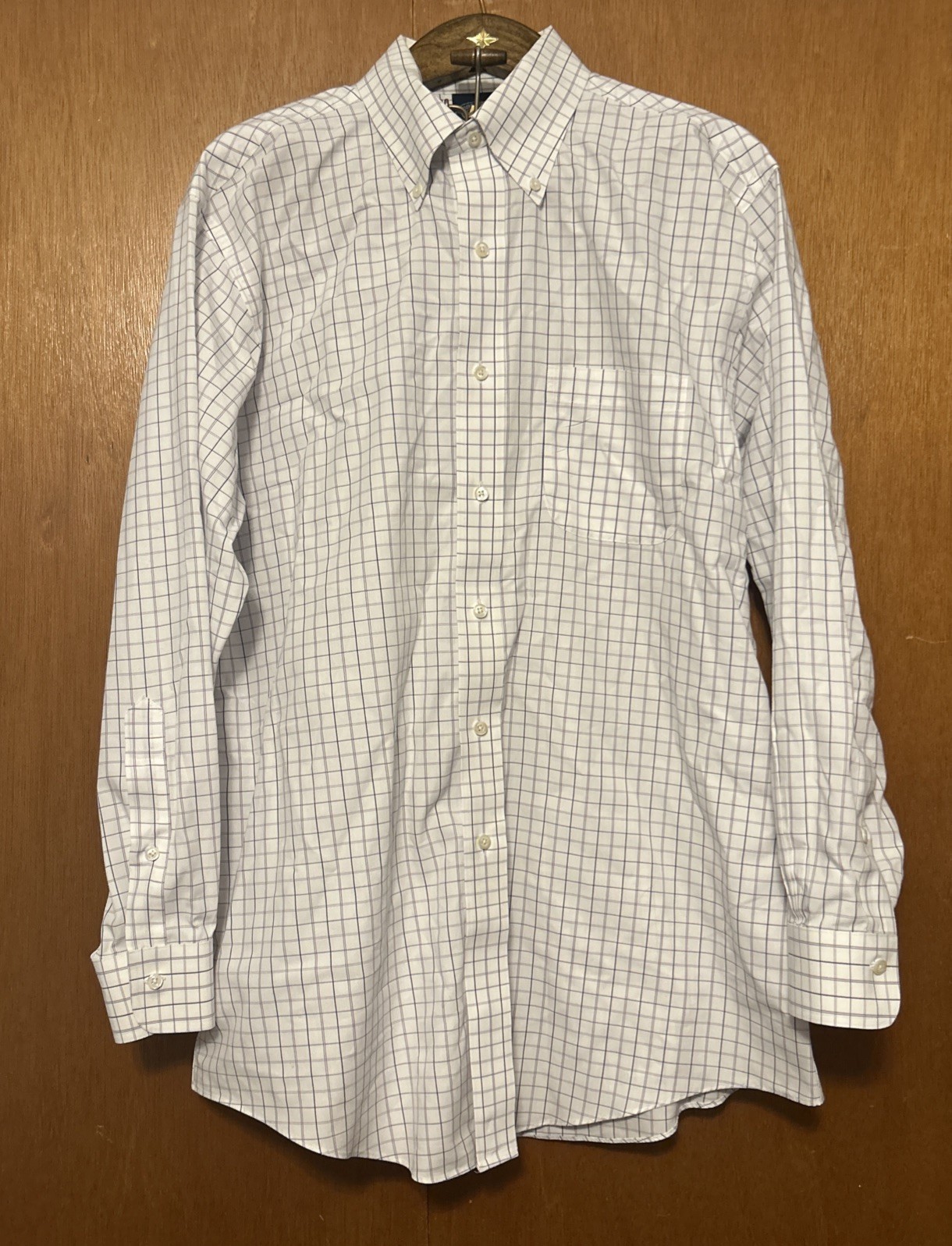 Brooks Brothers Mens Shirt 16 1/2 32/33 Long Sleeve White Blue Purp Plaid Cotton