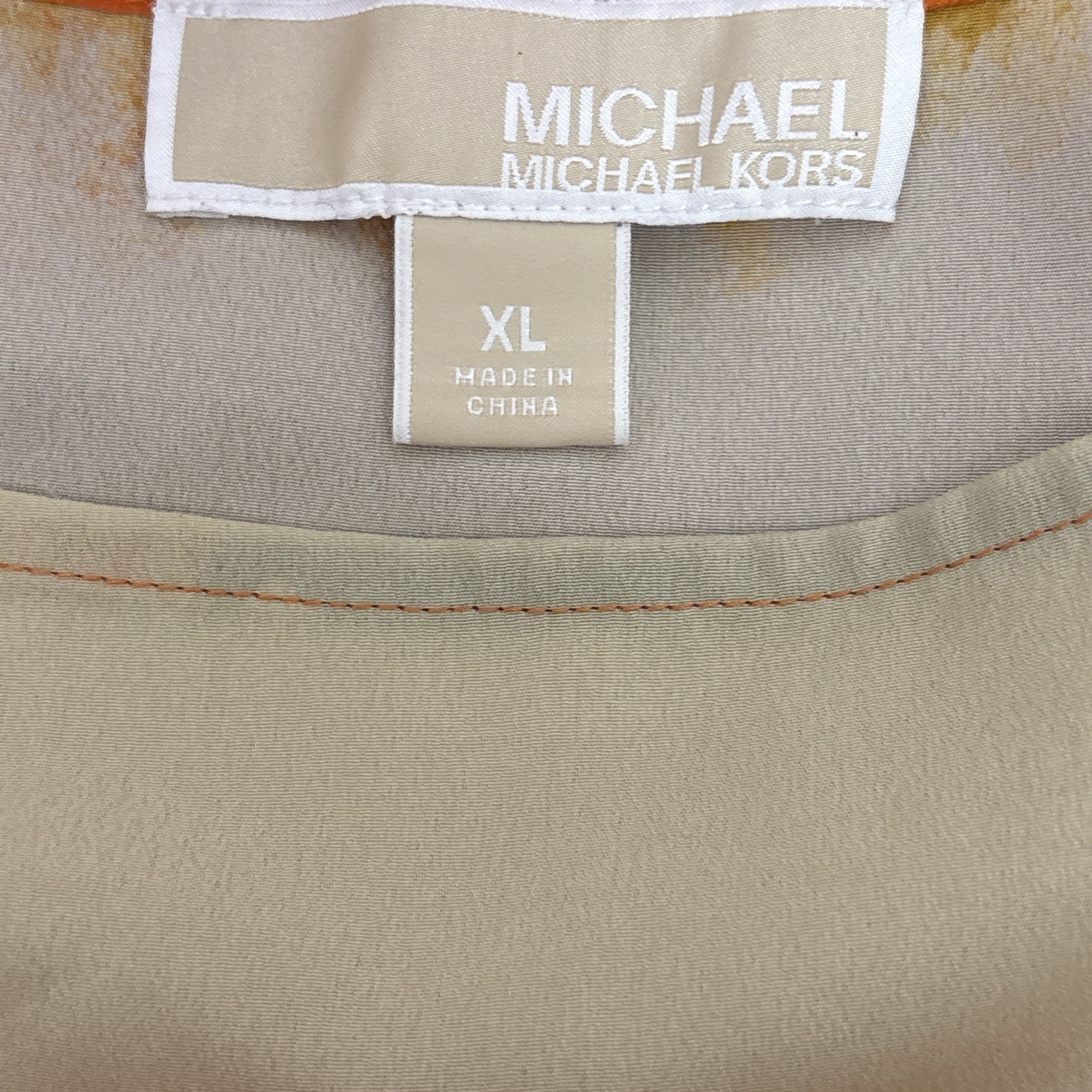 MICHAEL KORS Blouse, Orange Green Beige Tie Dye Stripe, Dolman Sleeve, Womens XL