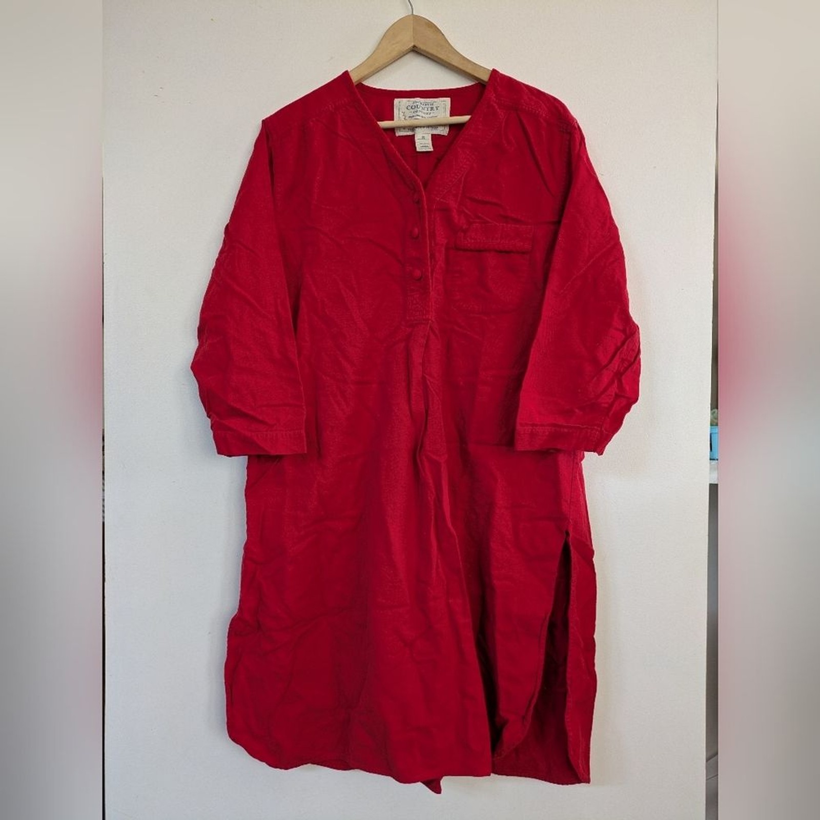 Vintage Victorias Secret Authentic Country Cottons Flannel Red Button-Up Nightie