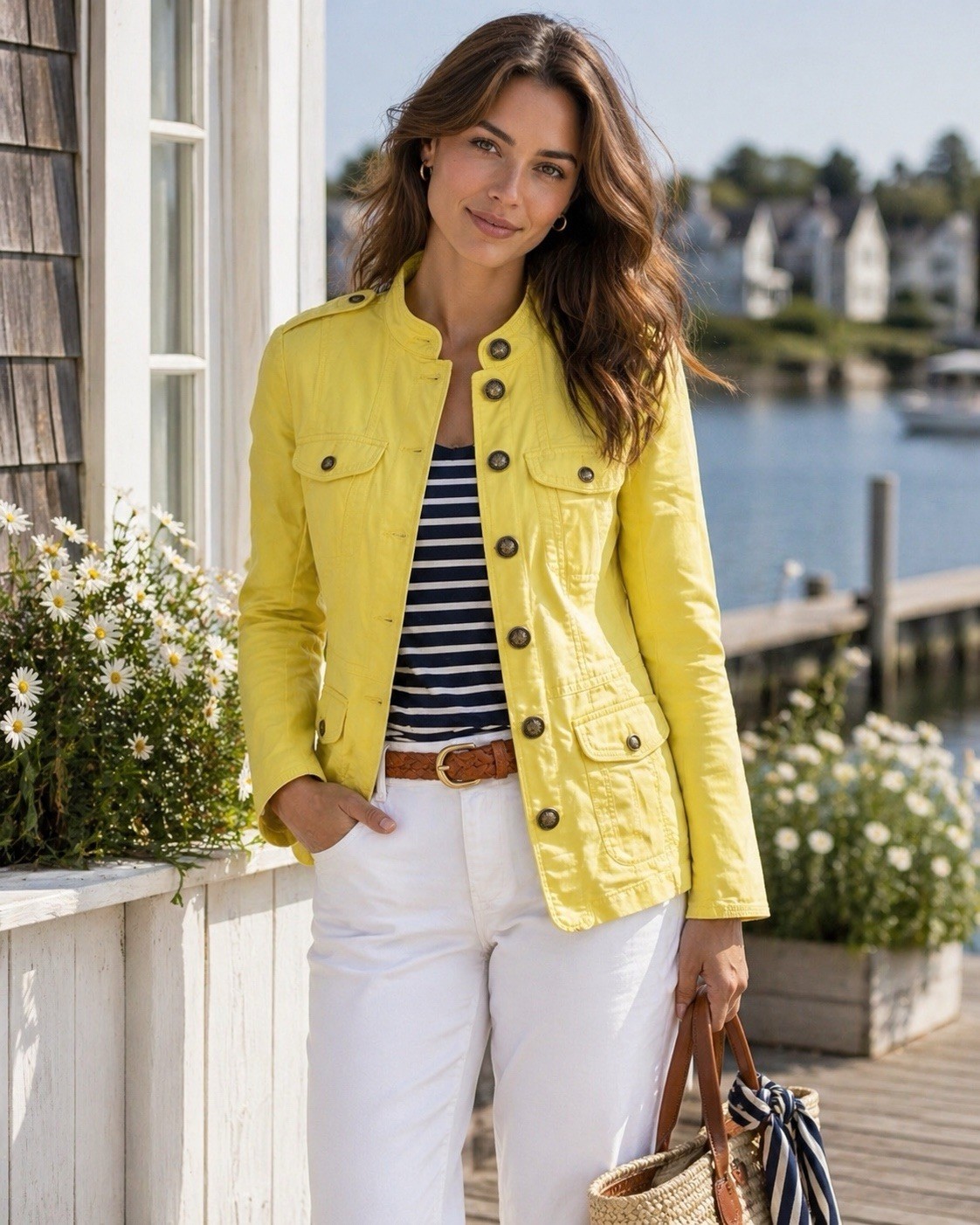 Talbots Women’s Yellow Military Safari Utility Jacket Crest Button Size 6 NWT