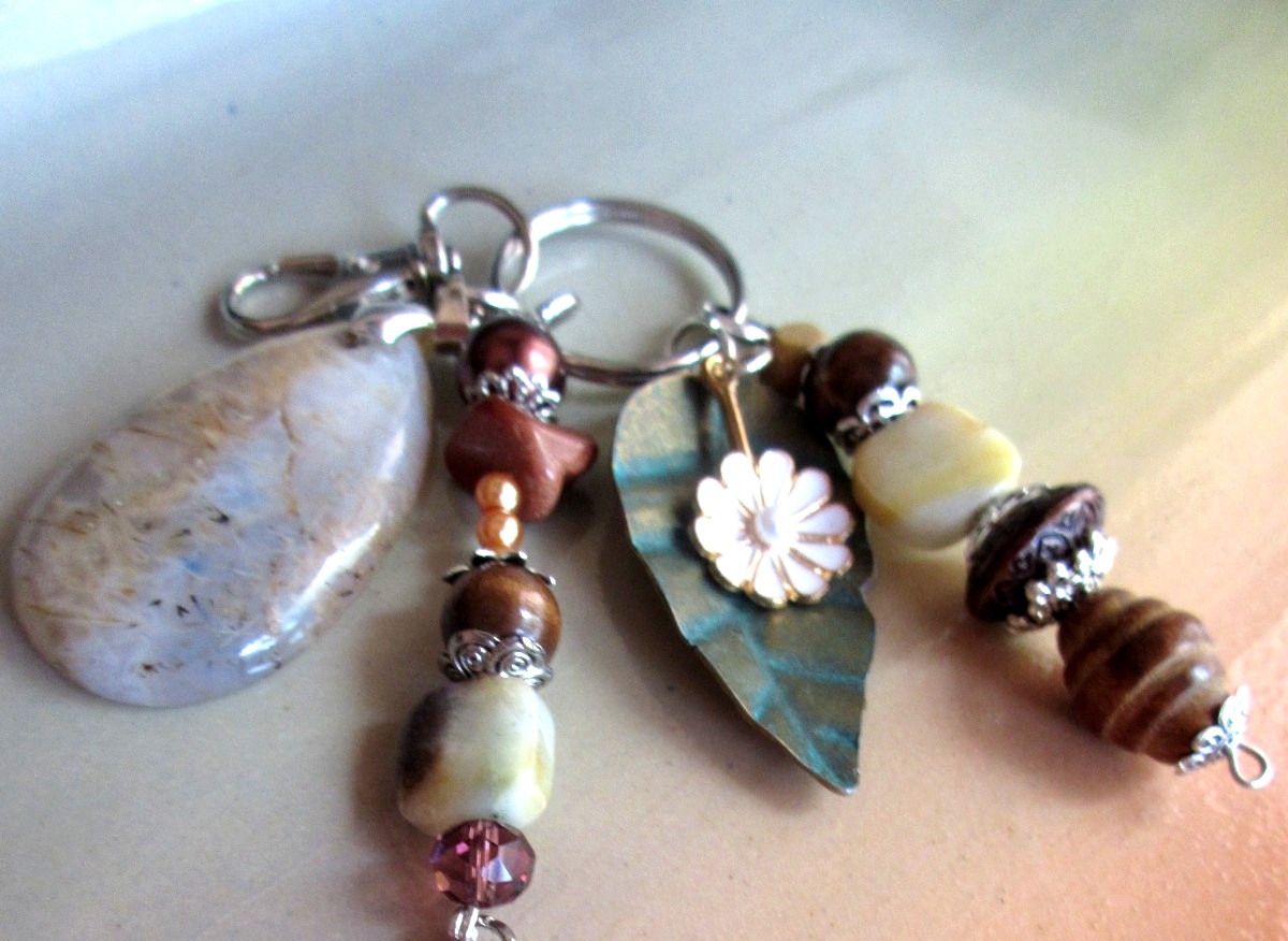 Agate & Bronze Purse Jewelry Keyring 7.5 inches