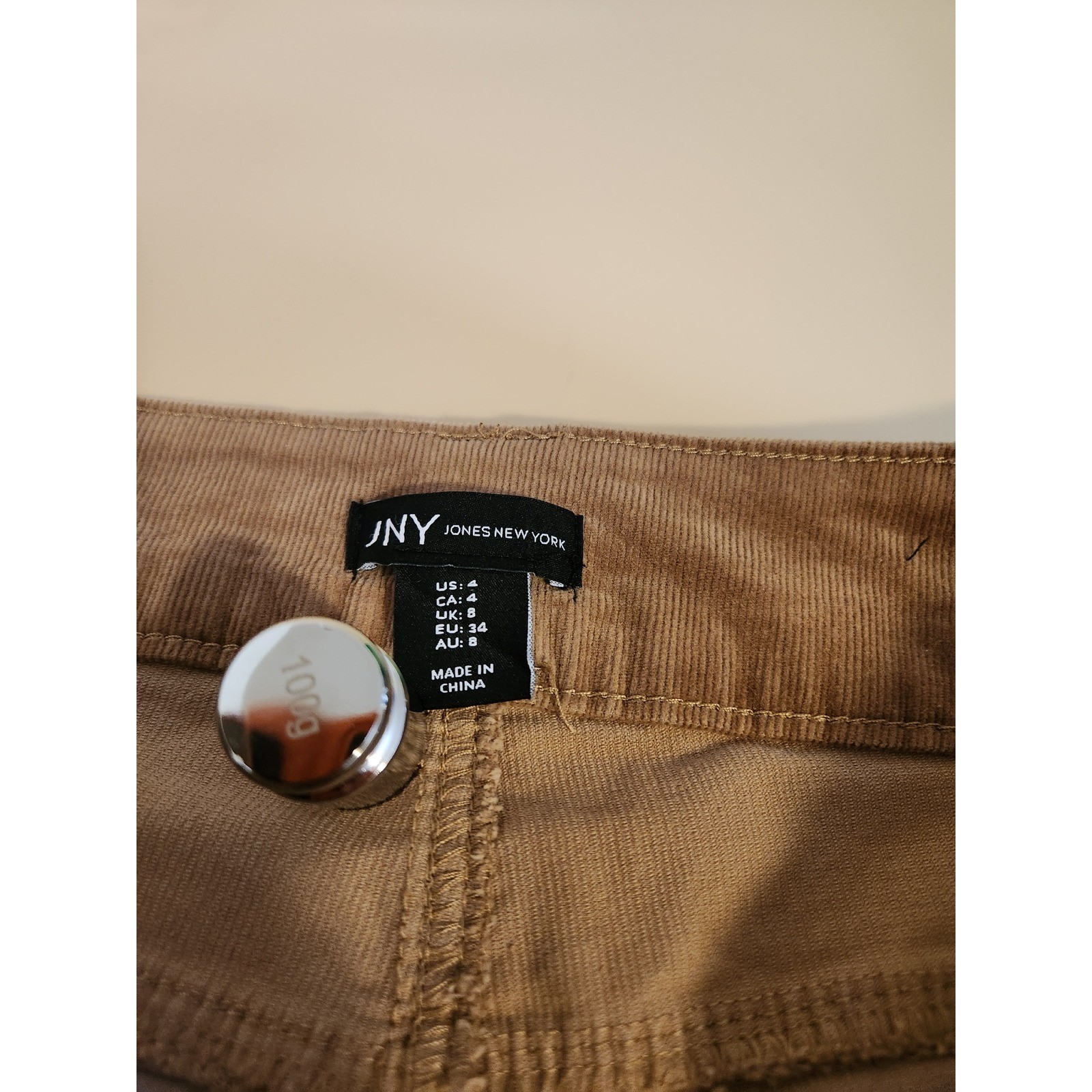 Jones New York Corduroy Pants Women 4 Tan Flare Leg Double Button JNY Stretch