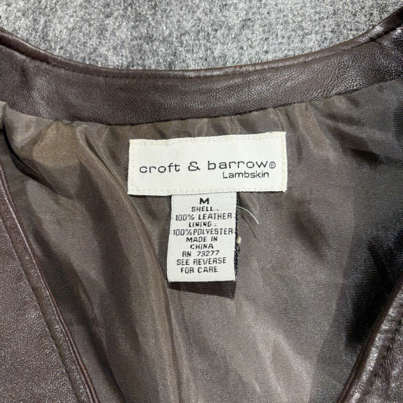 Croft and Barrow Womens Genuine Lambskin Leather Vest Brown Zip Front Size M