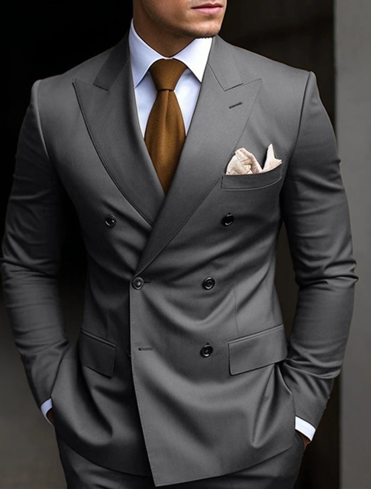 Men Suits Double Breasted Slim Fit Peak Lapel Tuxedo Formal Prom Groom Custom