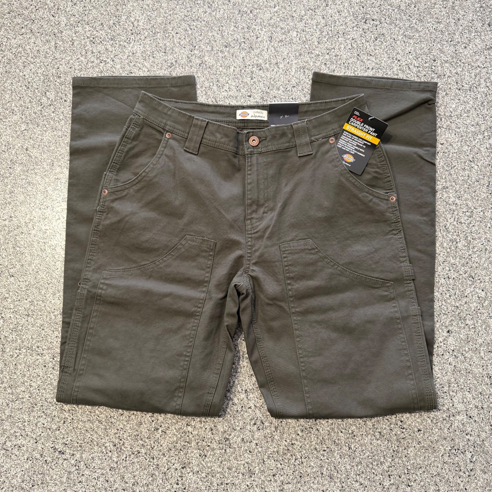 Dickies Carpenter Pants Womens 14 32×32 Double Knee Straight Moss Green Stretch