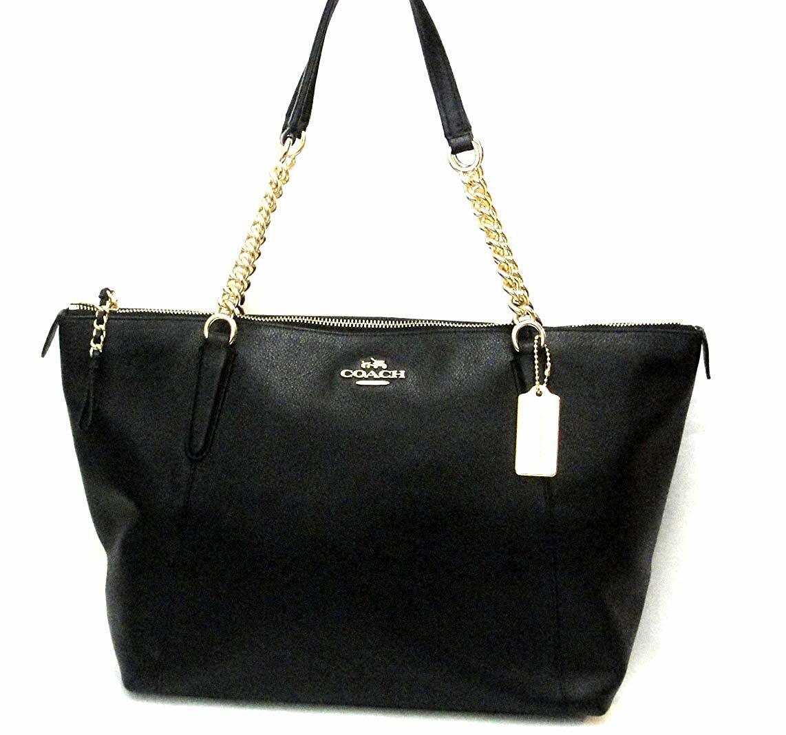 NEW! COACH Pebble Leather AVA Chain Top Zip Shoulder Tote-Black/Gold F29007 $395